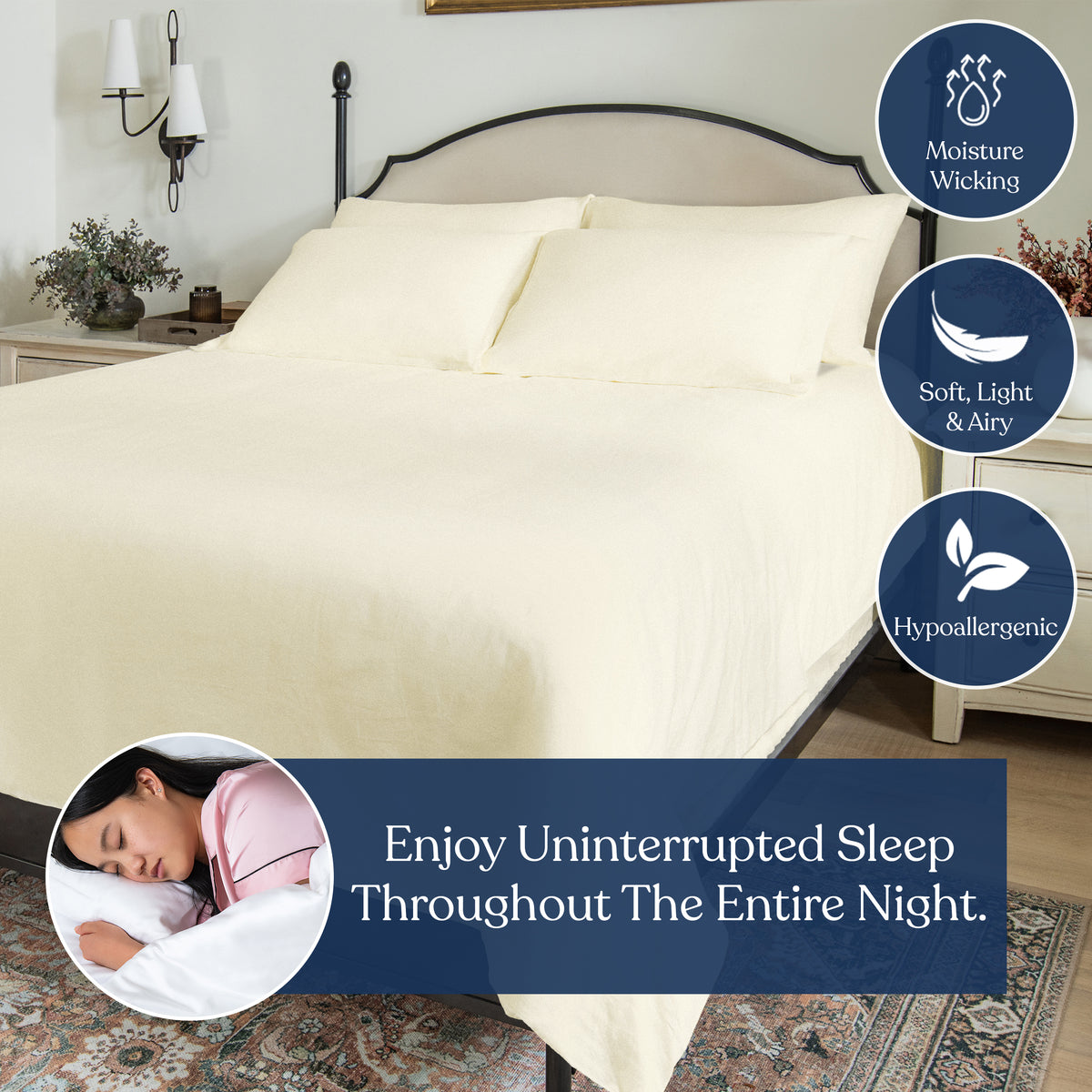 Delara 100% Organic Cotton Percale Weave Sheet sets, 400 TC GOTS Certified, Smooth & Moisture-Wicking Sheets and Pillowcase