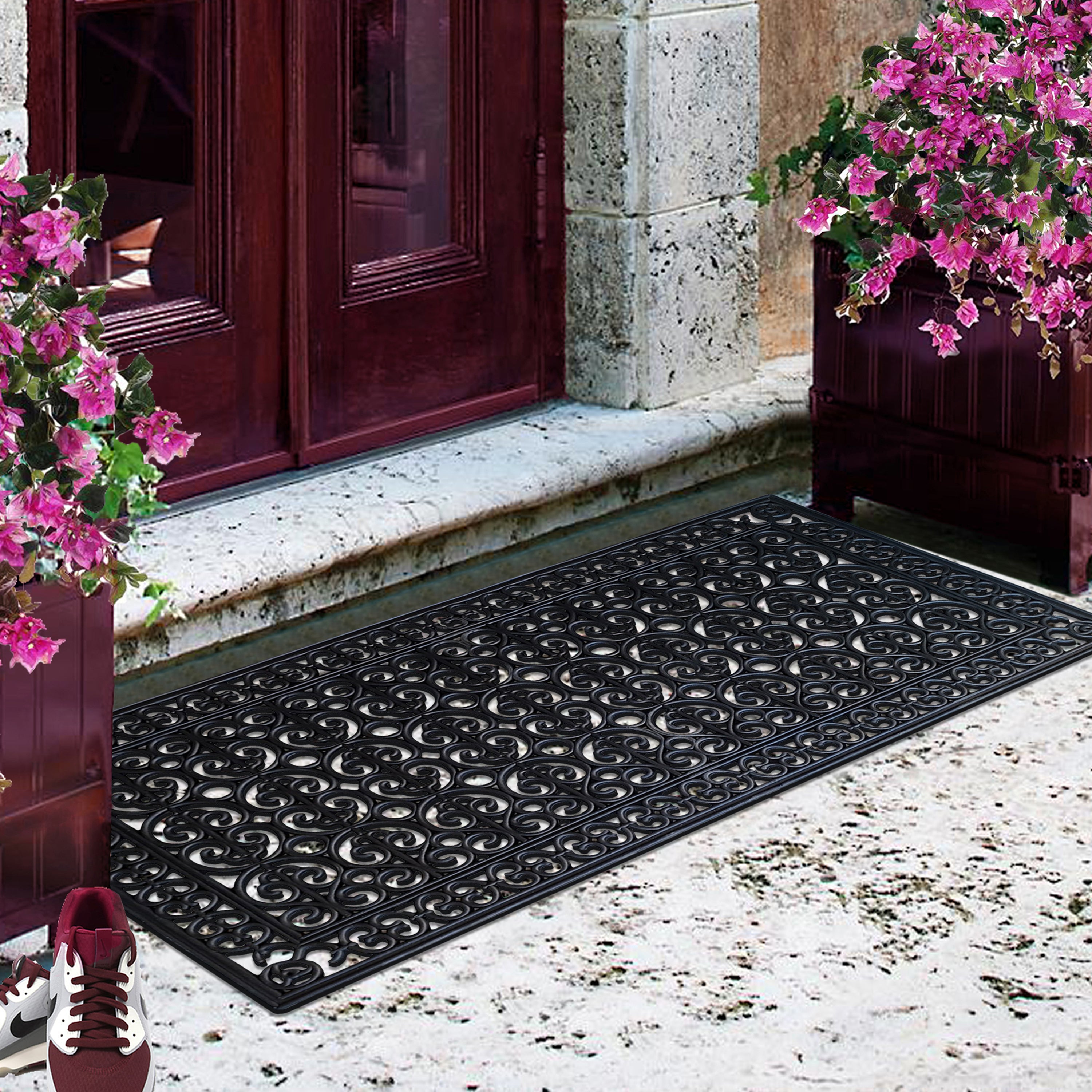 decorative rubber front door mat with scroll design