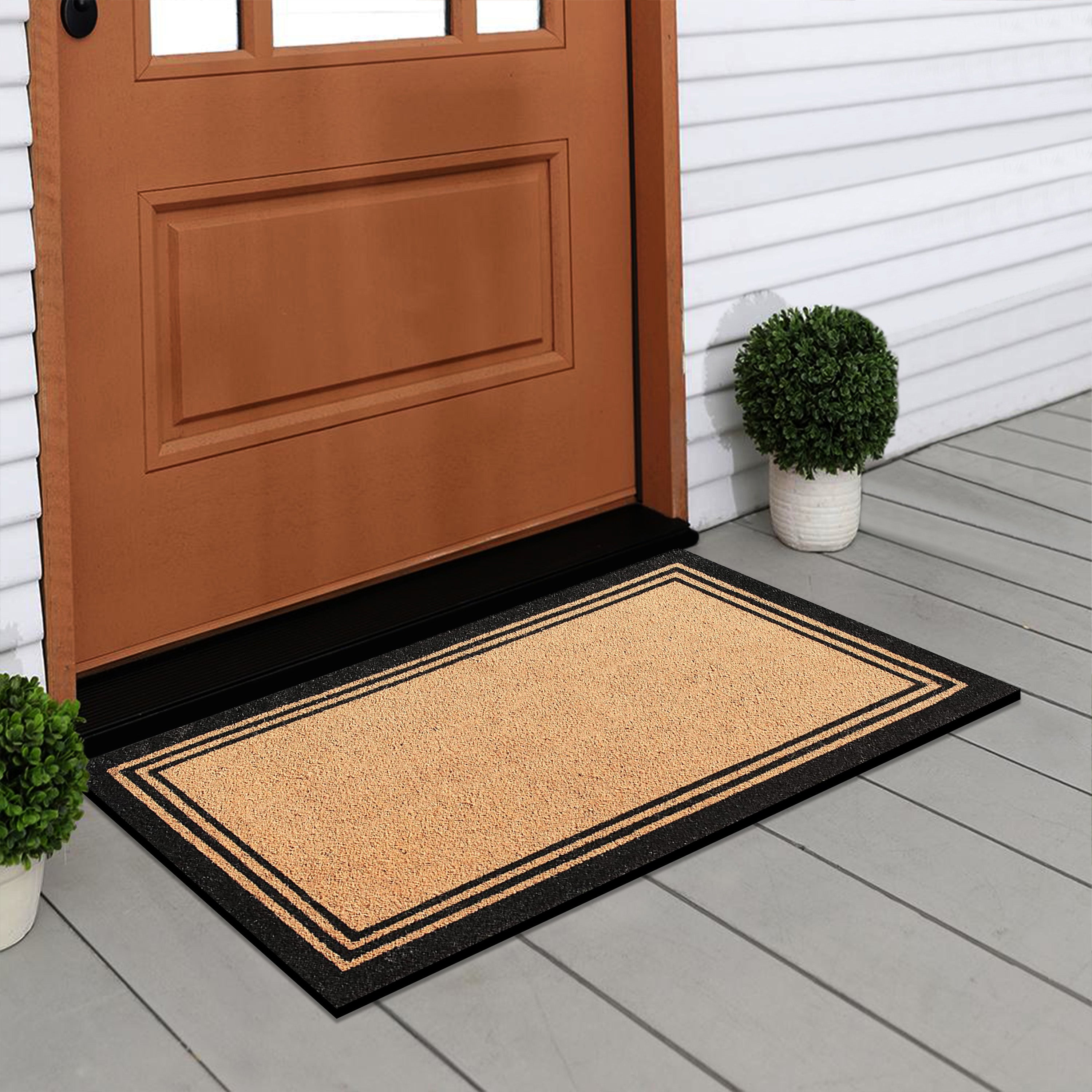 A1HC Border Design Coir Door Mat – Outdoor Coco Coir Front Door Mat with Non-Slip PVC Backing for Entryway, Porch & Patio
