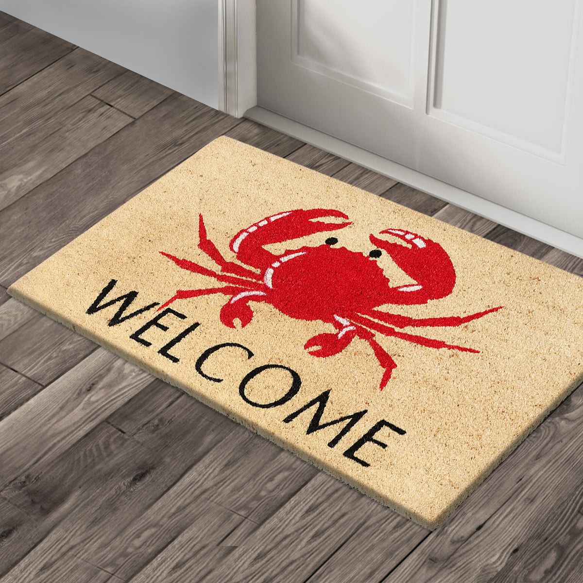 A1HC Natural Coco Coir Door Mat Crab Welcome Coastal Doormat with Heavy Duty Non-Slip PVC Backing - 18" x 30" - Easy to Clean, Welcome Mat for Home, Low-Profile Durable Doormat