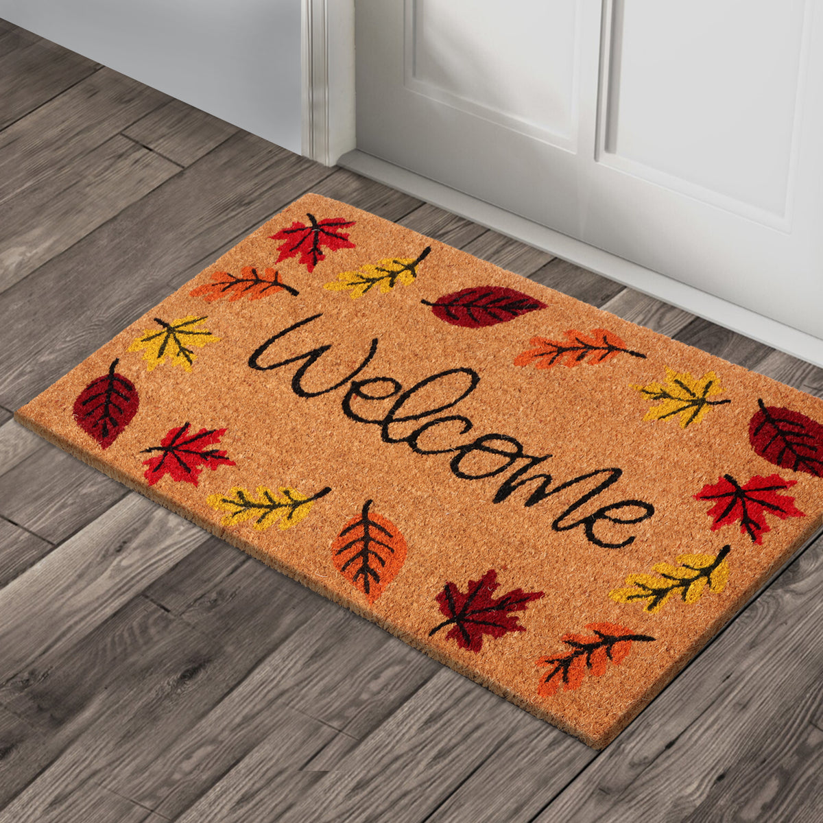 A1HC Natural Coco Coir Door Mat Autumn Leaves Doormat with Heavy Duty Non-Slip PVC Backing - 18" x 30" - Easy to Clean, Welcome Mat for Home, Low-Profile Durable Doormat