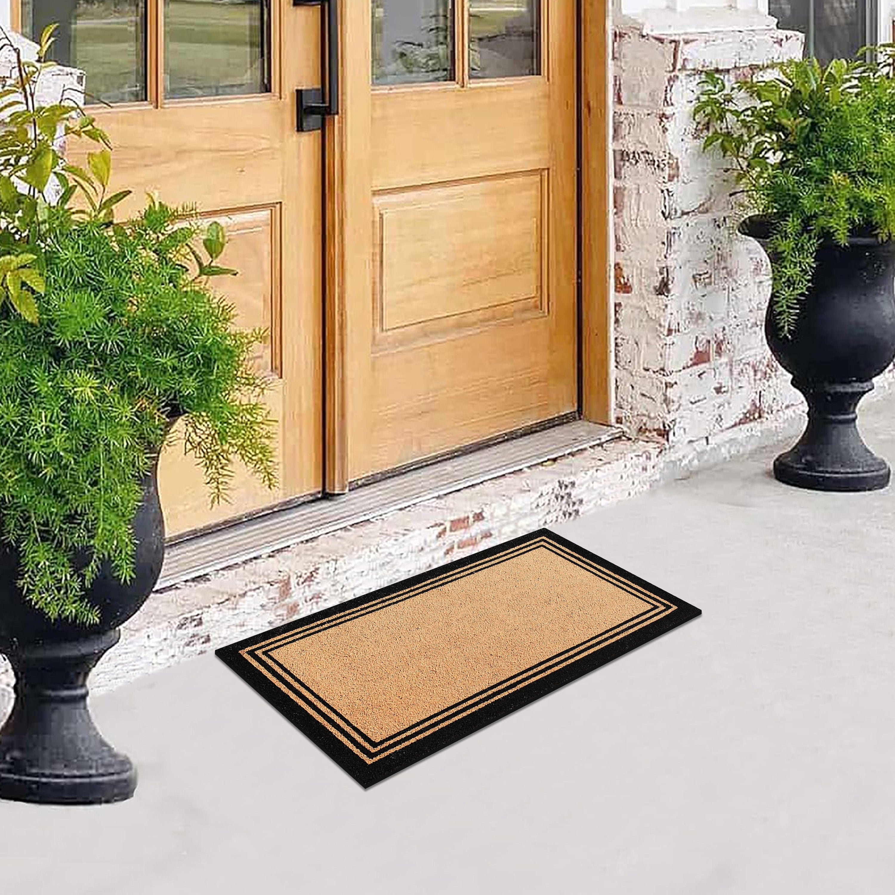 A1HC Border Design Coir Door Mat – Outdoor Coco Coir Front Door Mat with Non-Slip PVC Backing for Entryway, Porch & Patio
