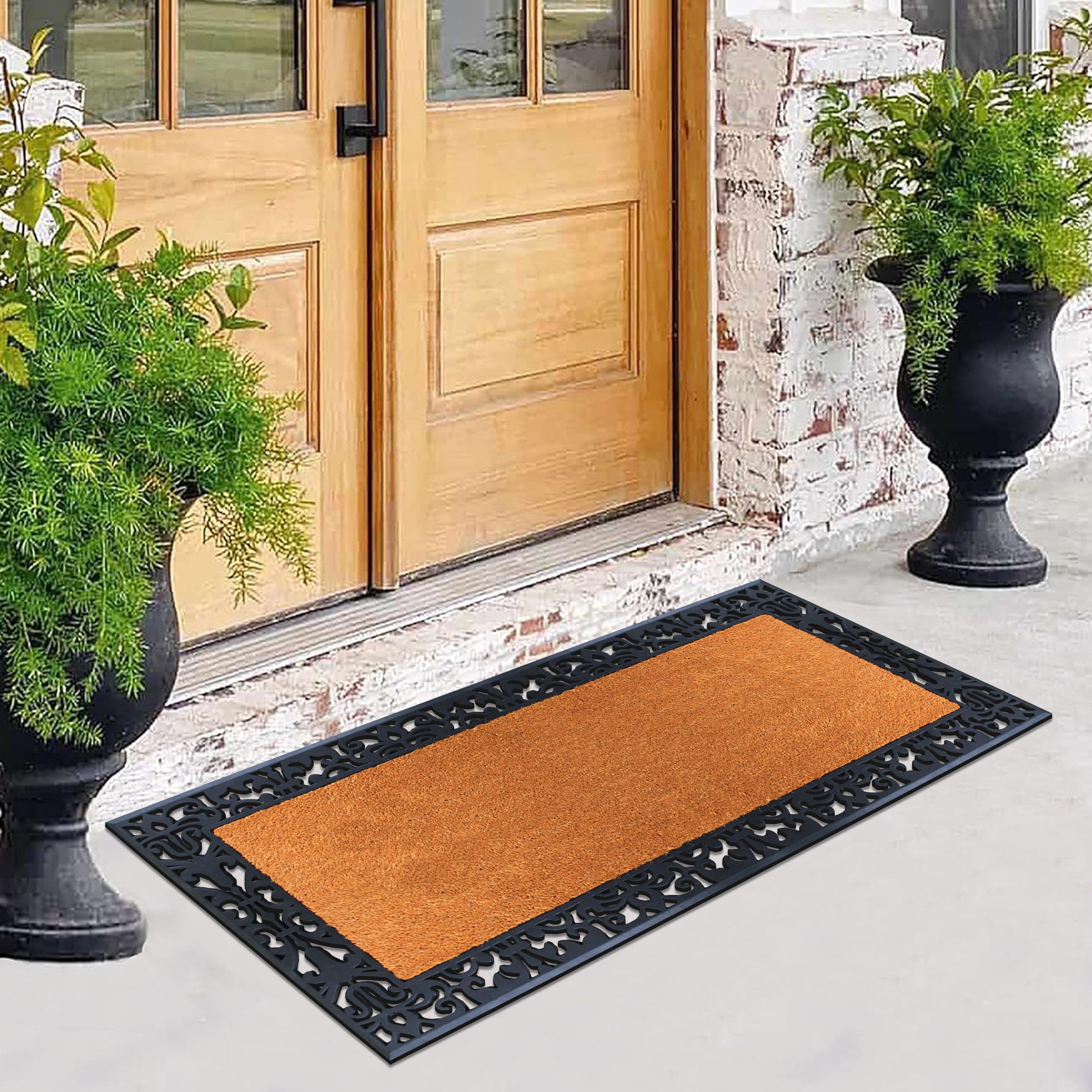 Weather resistant coir doormat for patio and entryway