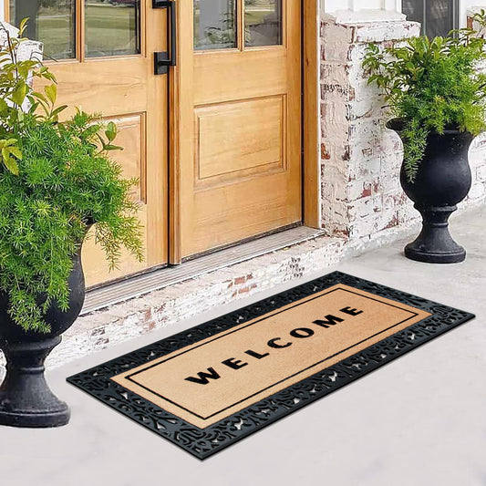 Non slip rubber coir doormat for patio and entryway