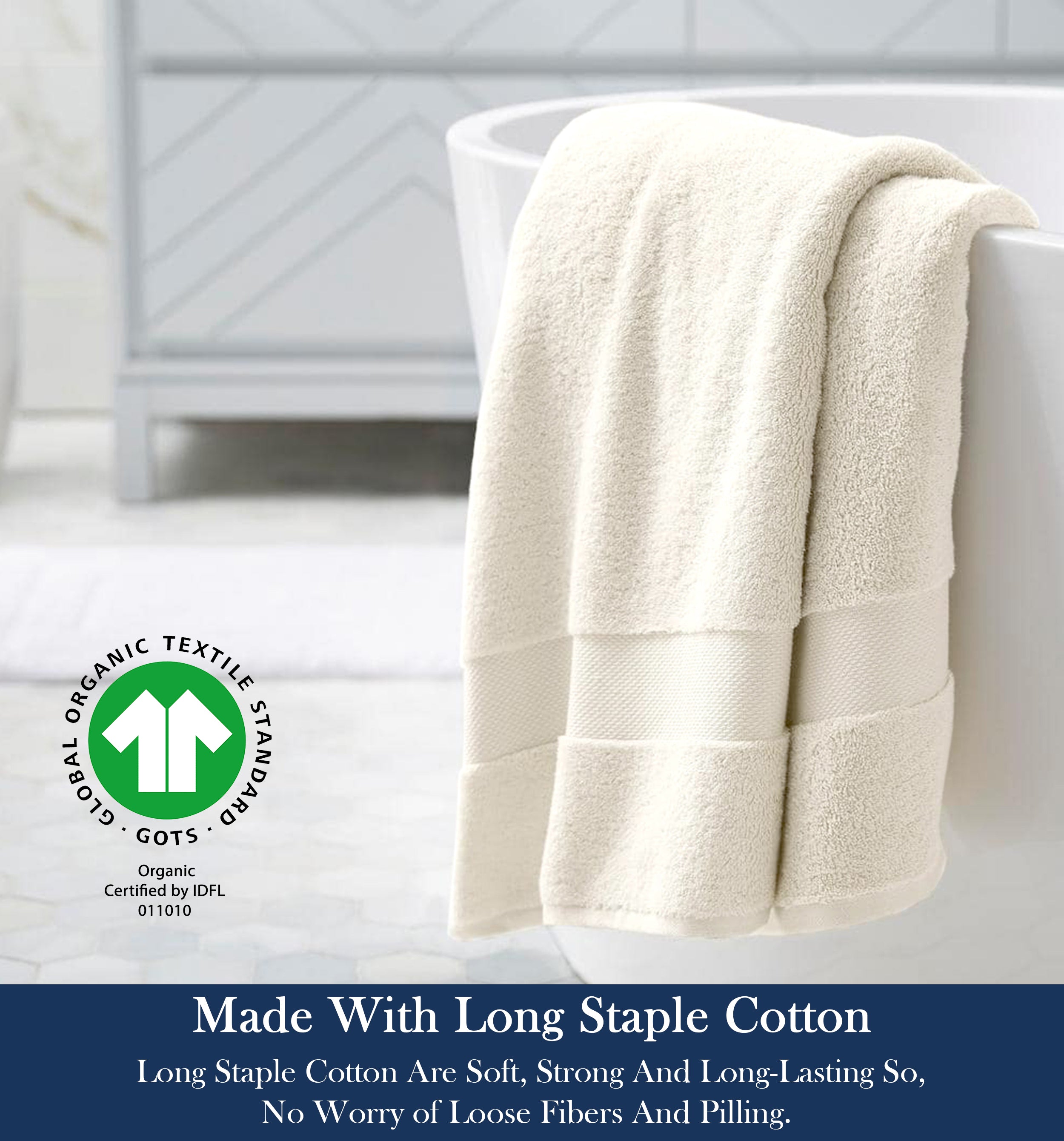 Delara GOTS Certified Organic Cotton Towel Set 6-Piece, Ultra-Plush Spa Towels - 2 Bath, 2 Hand, 2 Washcloths