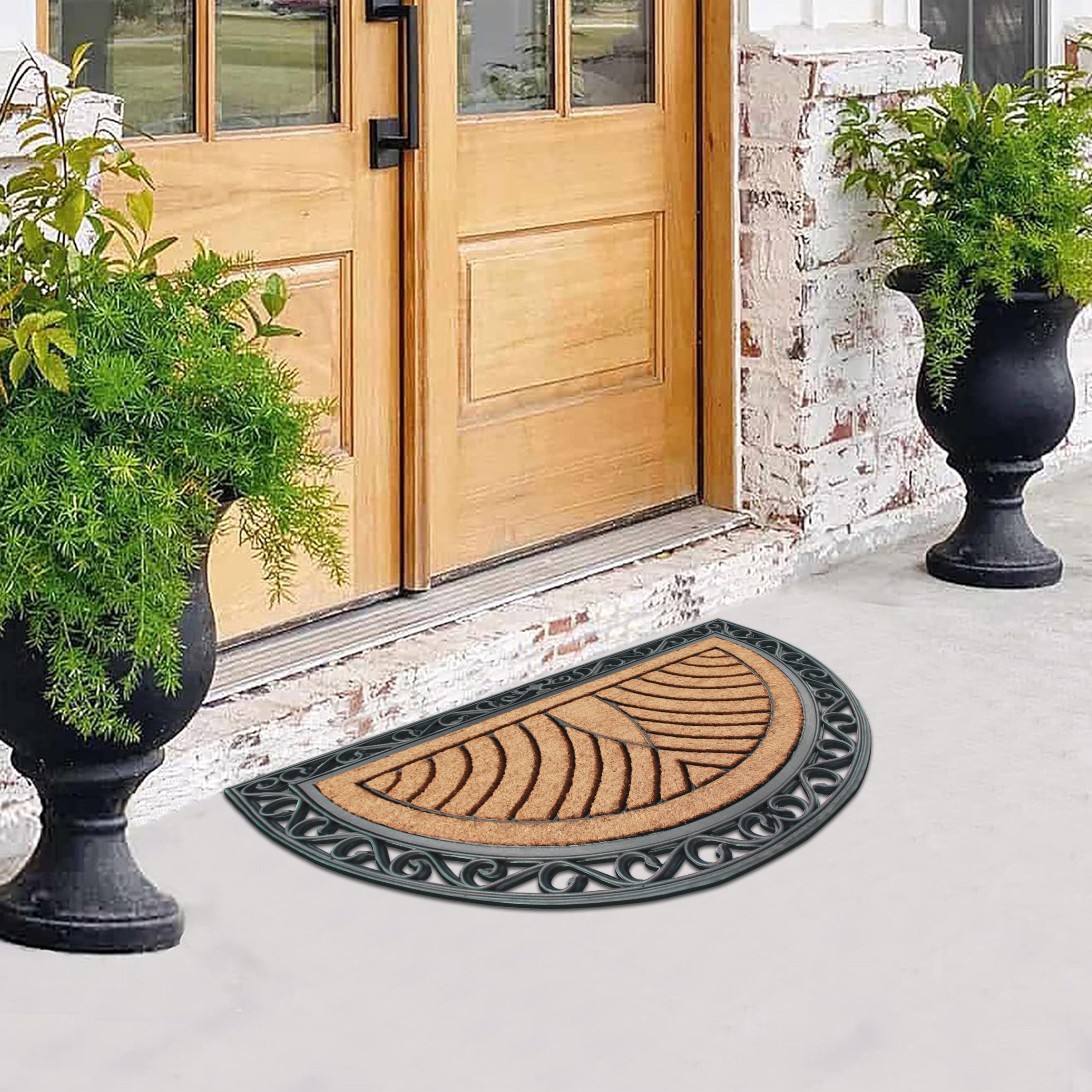 non slip rubber coir doormat half moon shape