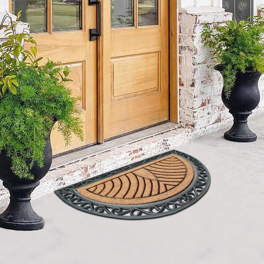 non slip rubber coir doormat half moon shape