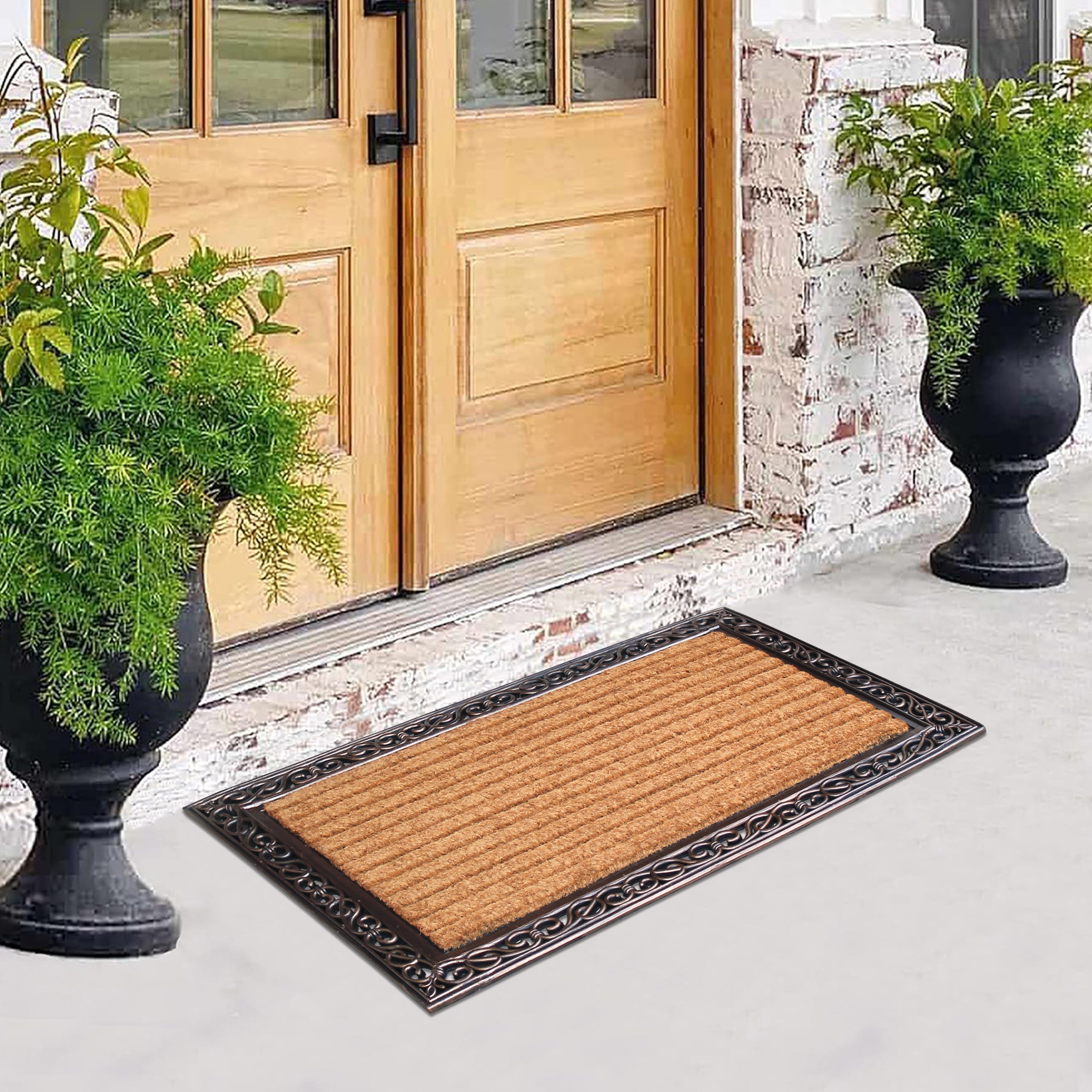 natural coir entry mat with decorative rubber frame