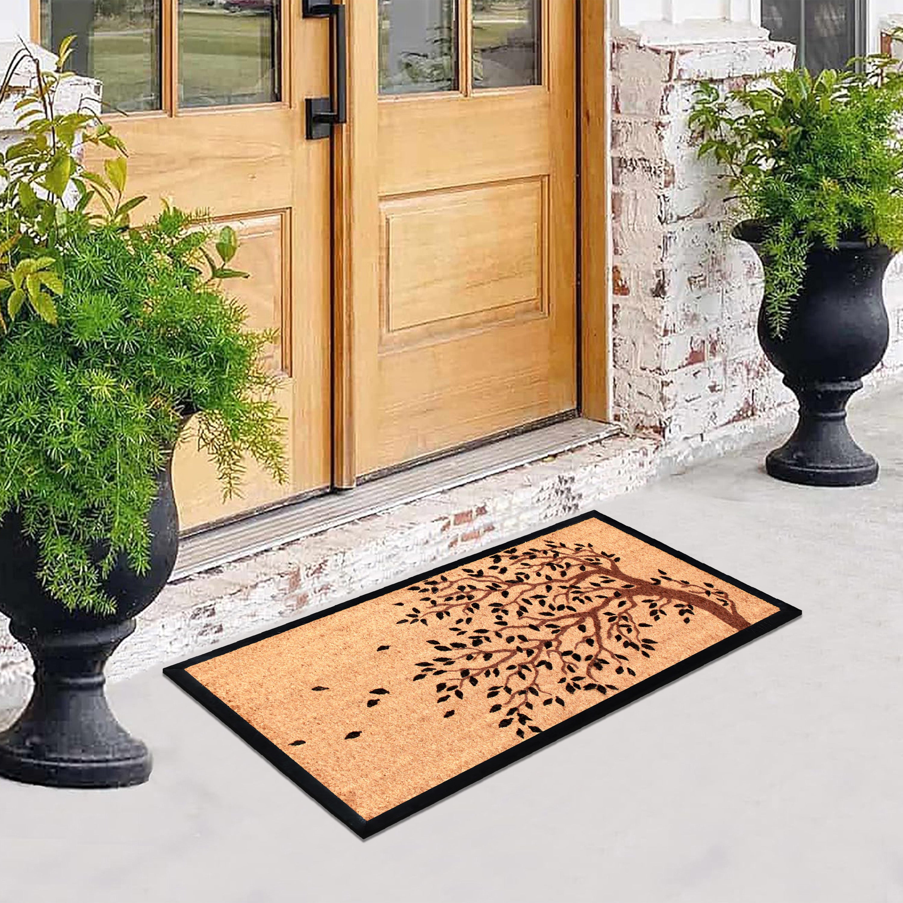 front door mat with tree branch pattern
