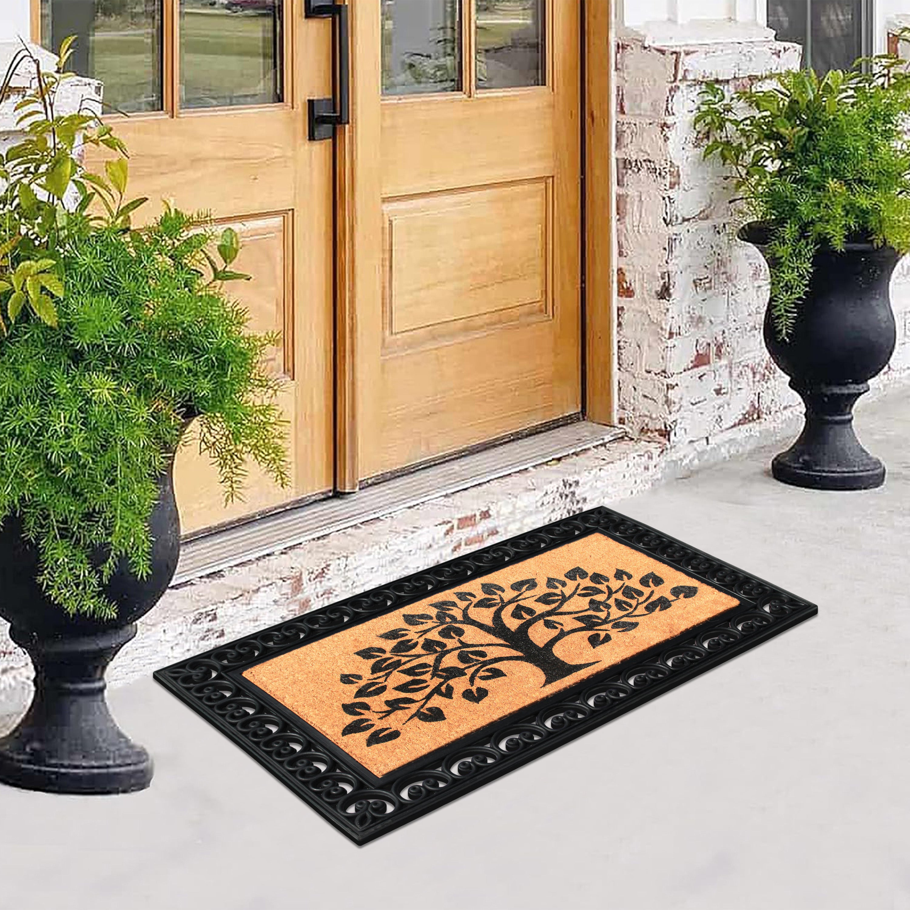 natural coir door mat rubber frame entryway