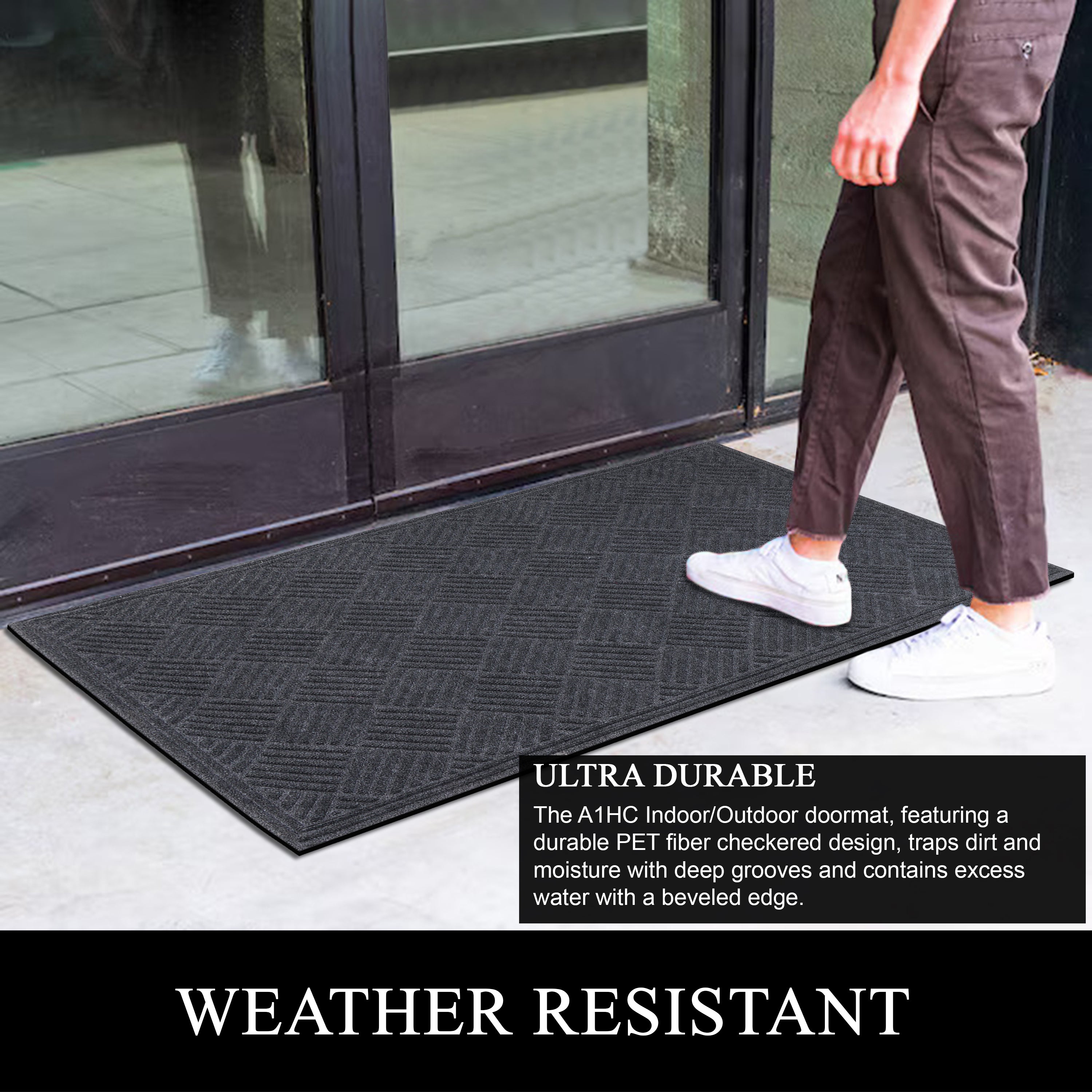 A1HC Indoor Outdoor Door Mat 36" x 60" – Waterproof Non-Slip Polypropylene Entryway Mat for Front Door & Patio