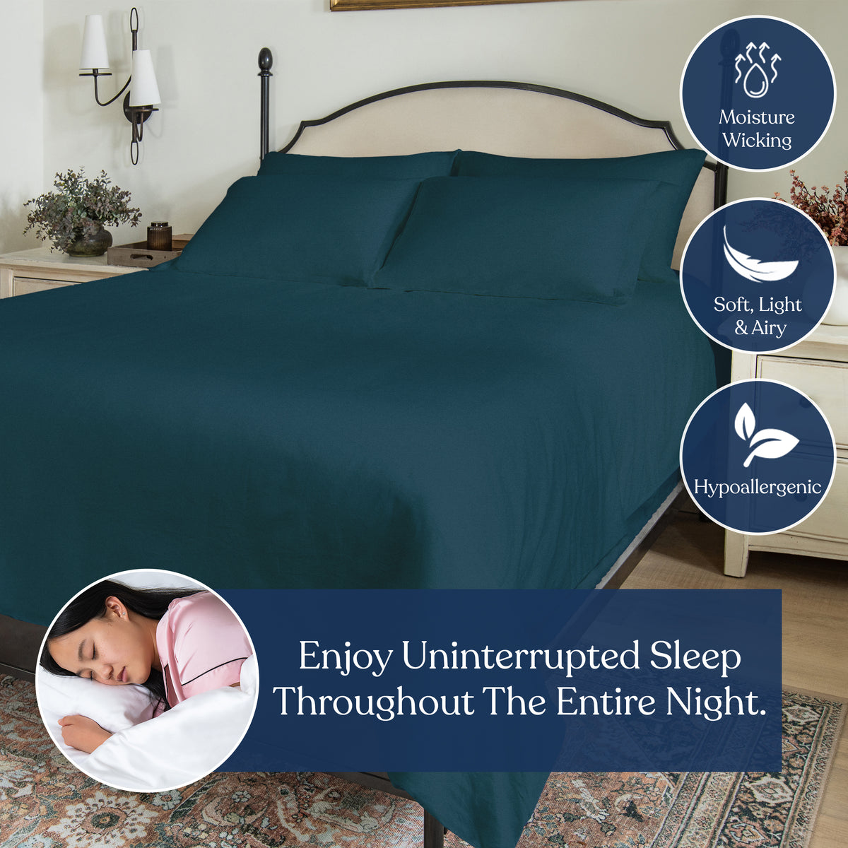 Delara 100% Organic Cotton Percale Weave Sheet sets, 400 TC GOTS Certified, Smooth & Moisture-Wicking Sheets and Pillowcase