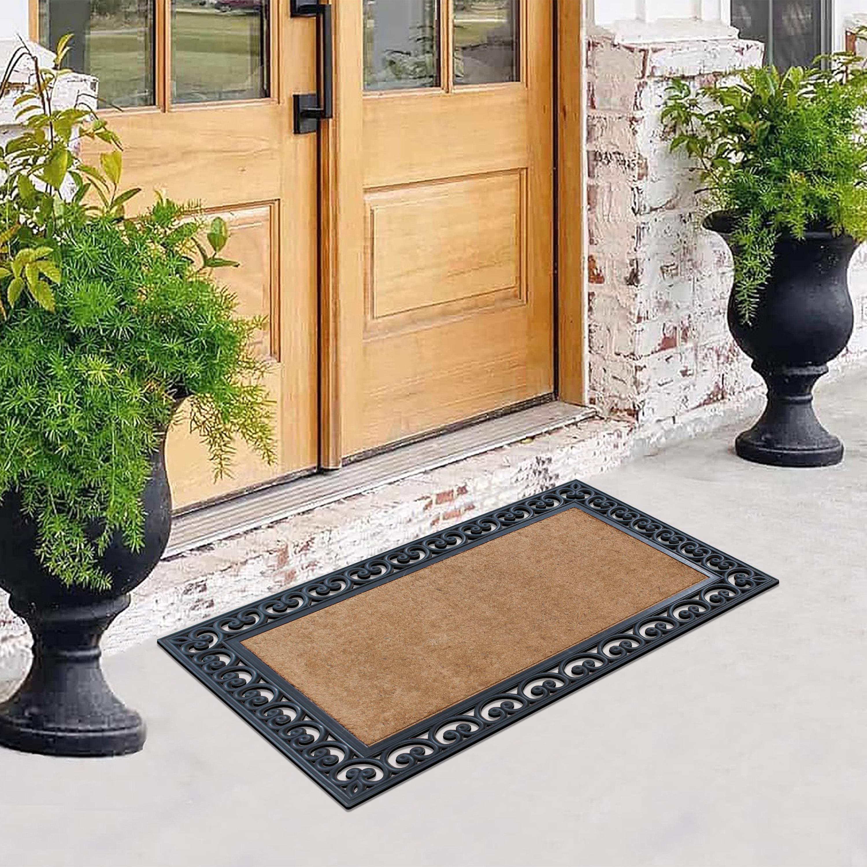 A1HC Plain Coir Rubber Door Mat 30" x 48" Outdoor Entryway Front Door Mat with Scroll Border