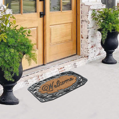 decorative leaf frame rubber coir doormat for porch