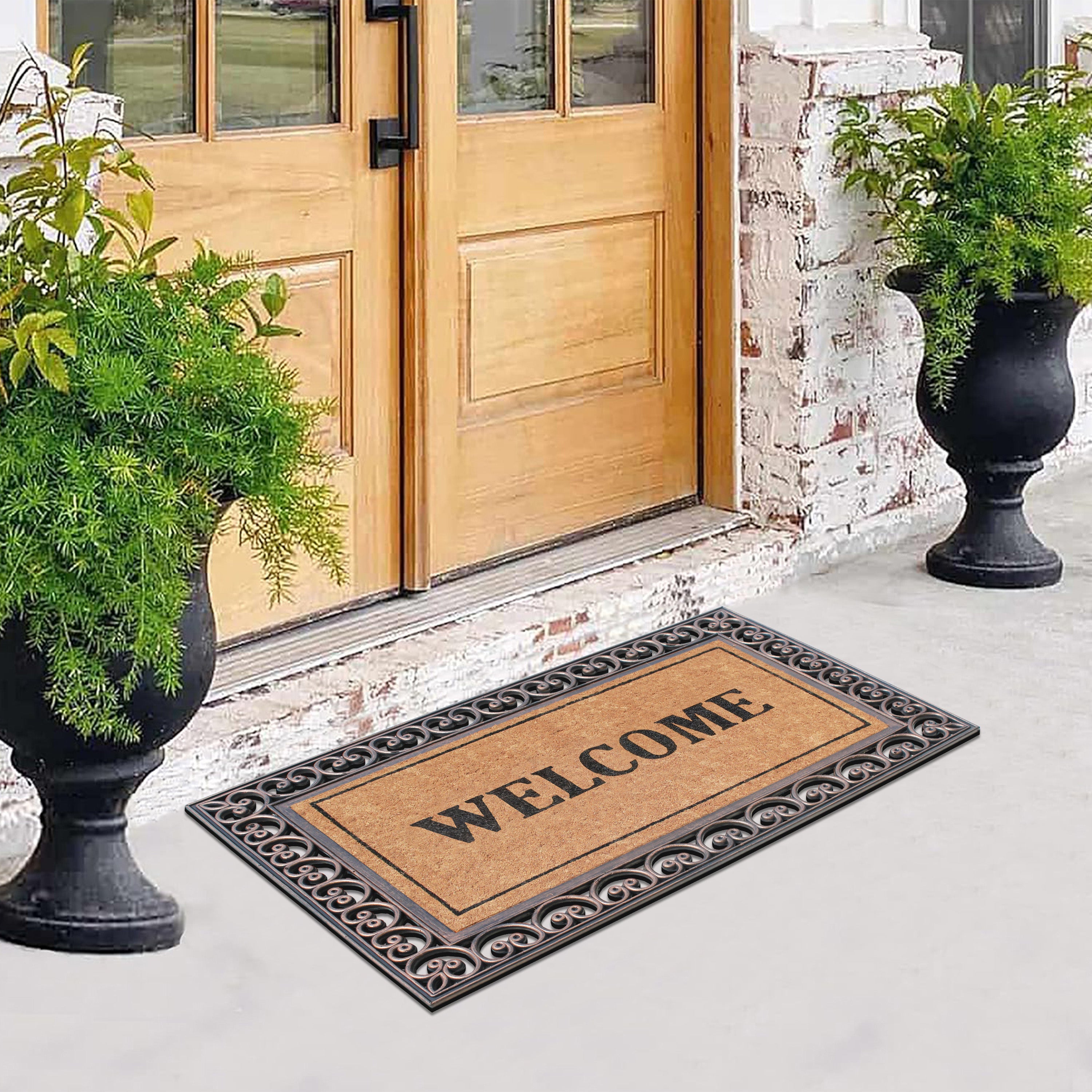 non slip coir door mat welcome design