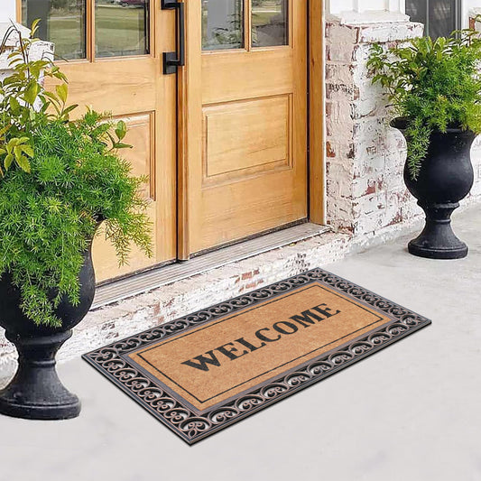 non slip coir door mat welcome design