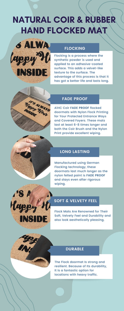 A1HC Natural Coir Flocked Door mat with Heavy Duty Non-Slip PVC Backing, Low-Profile Durable Doormat