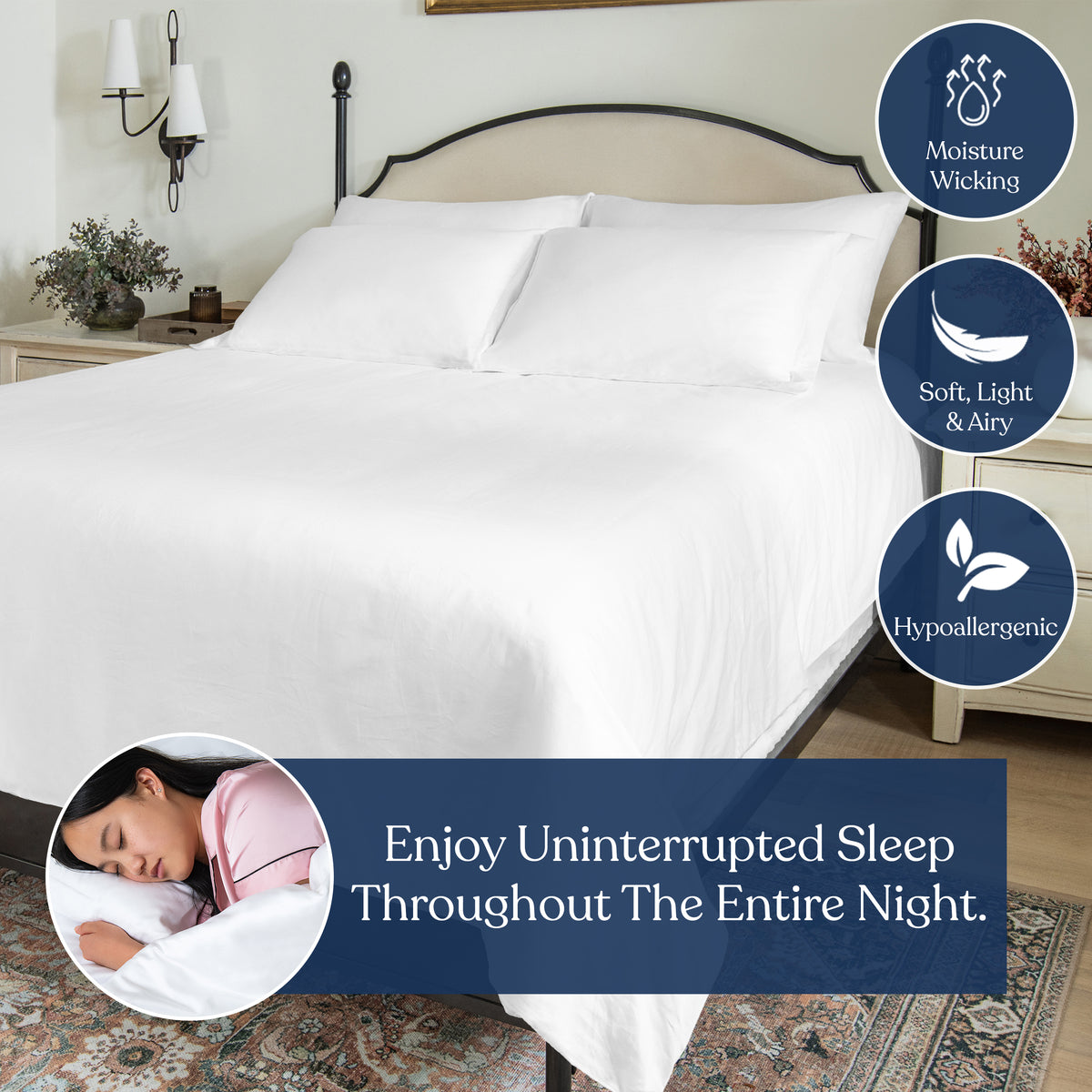 Delara GOTS Certified 100% Organic Cotton Percale 400TC Bedding Bundle, Moisture-Wicking, Smooth & Breathable Sheet Bundle