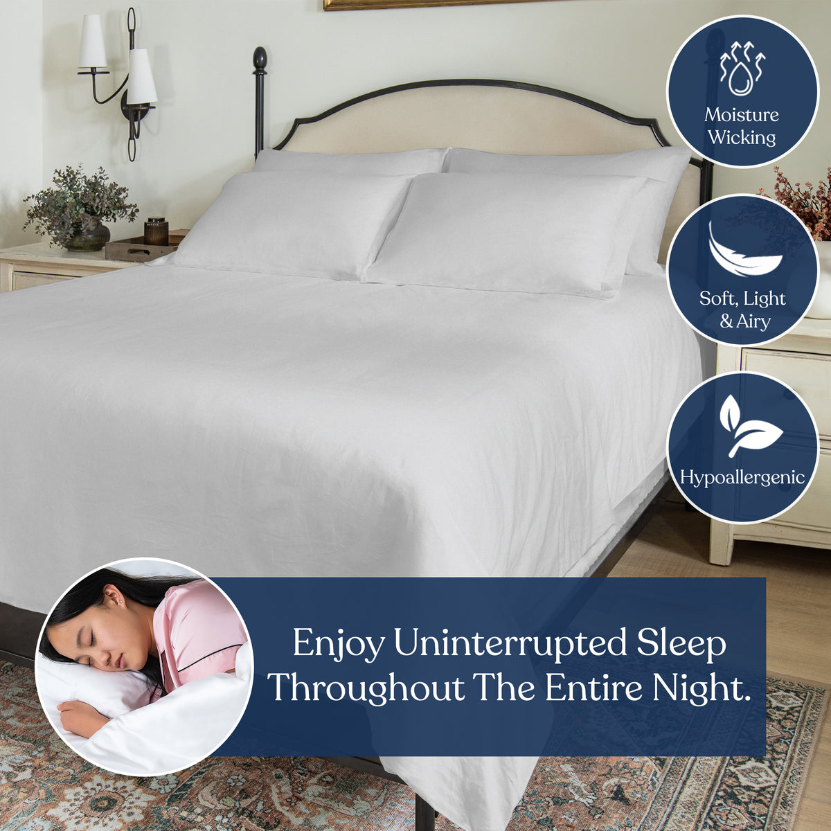 Delara GOTS Certified 100% Organic Cotton Percale 400TC Bedding Bundle, Moisture-Wicking, Smooth & Breathable Sheet Bundle