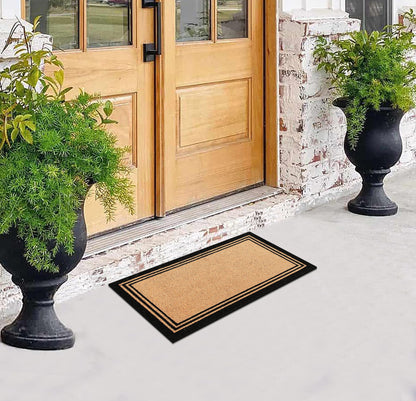 A1HC Natural Coir Doormat with Classic Border Heavy Duty PVC Backing Front Door Entry Mat 24" x 39"