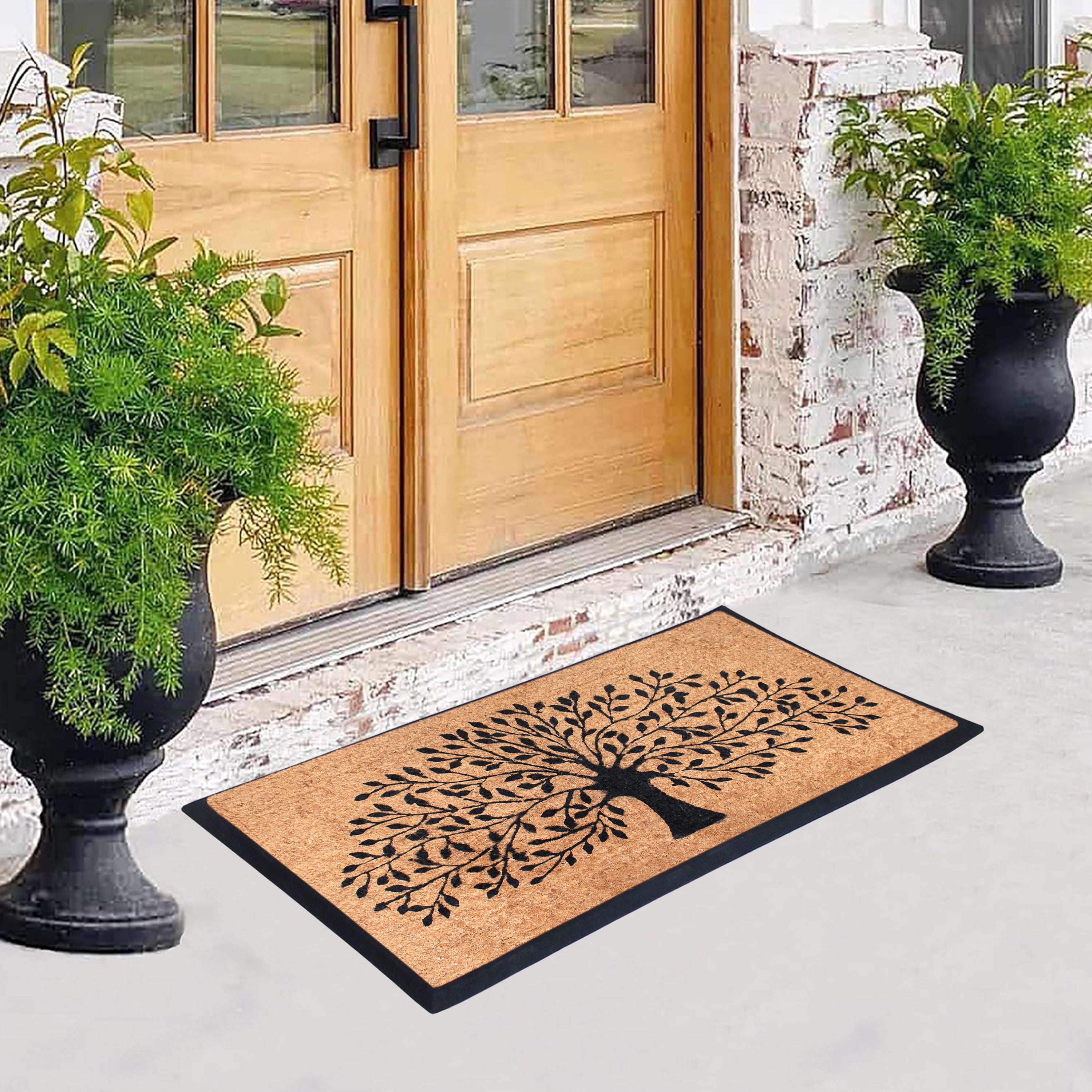 A1HC Tree Design Coir Door Mat Outdoor Front Door Entryway Mat with Non-Slip Backing