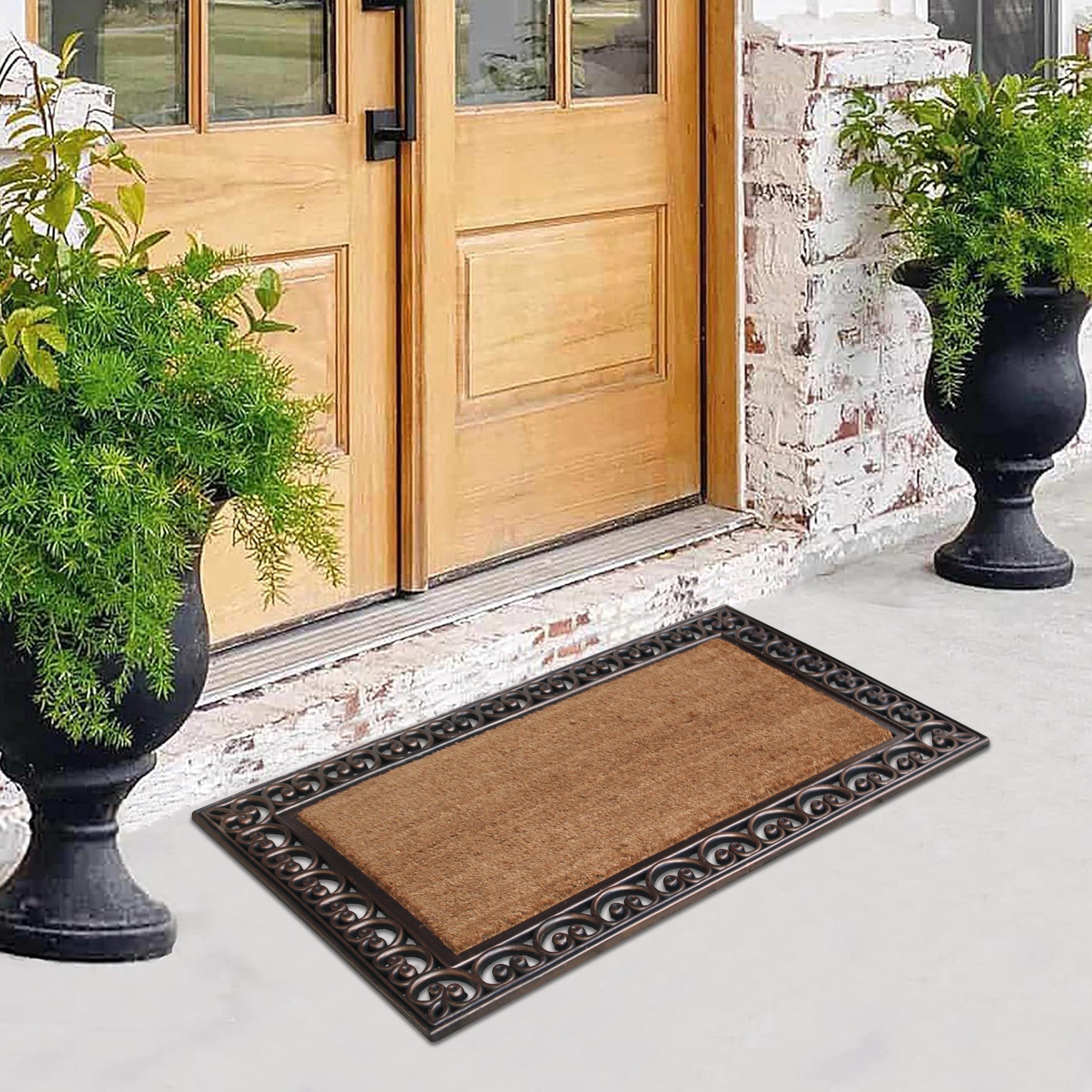 A1HC Plain Coir Rubber Door Mat 30" x 48" Outdoor Entryway Front Door Mat with Scroll Border