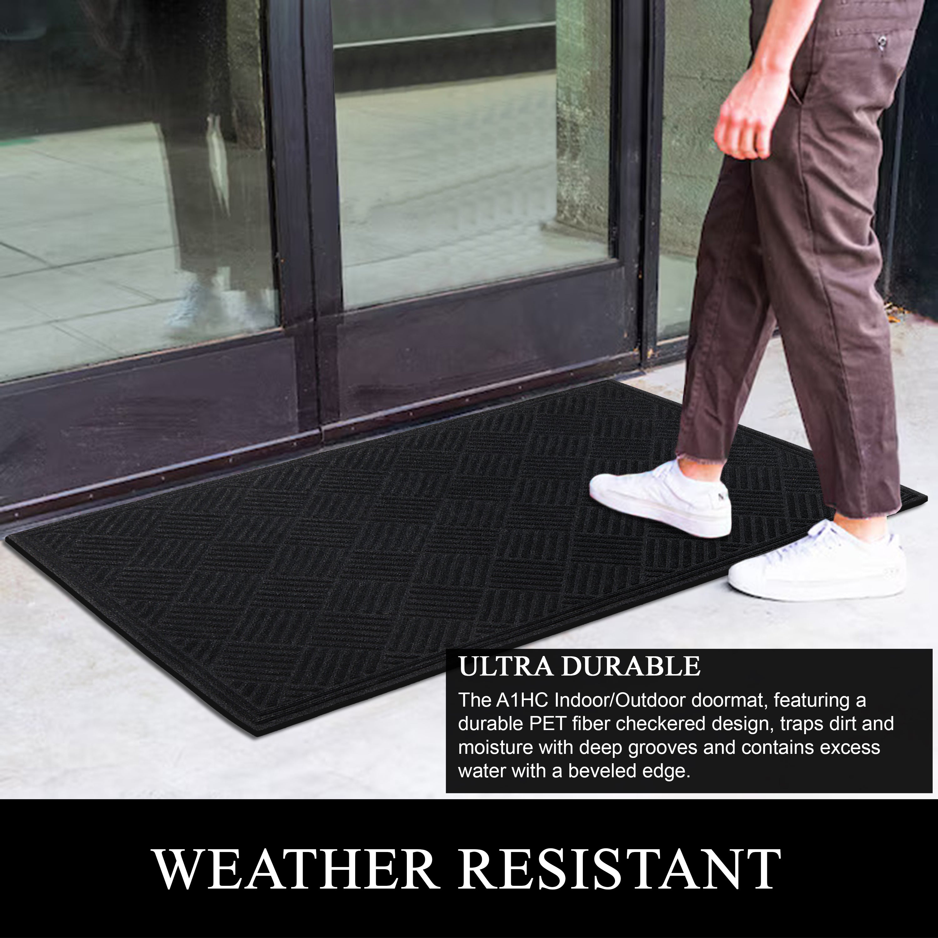 A1HC Indoor Outdoor Door Mat 36" x 60" – Waterproof Non-Slip Polypropylene Entryway Mat for Front Door & Patio