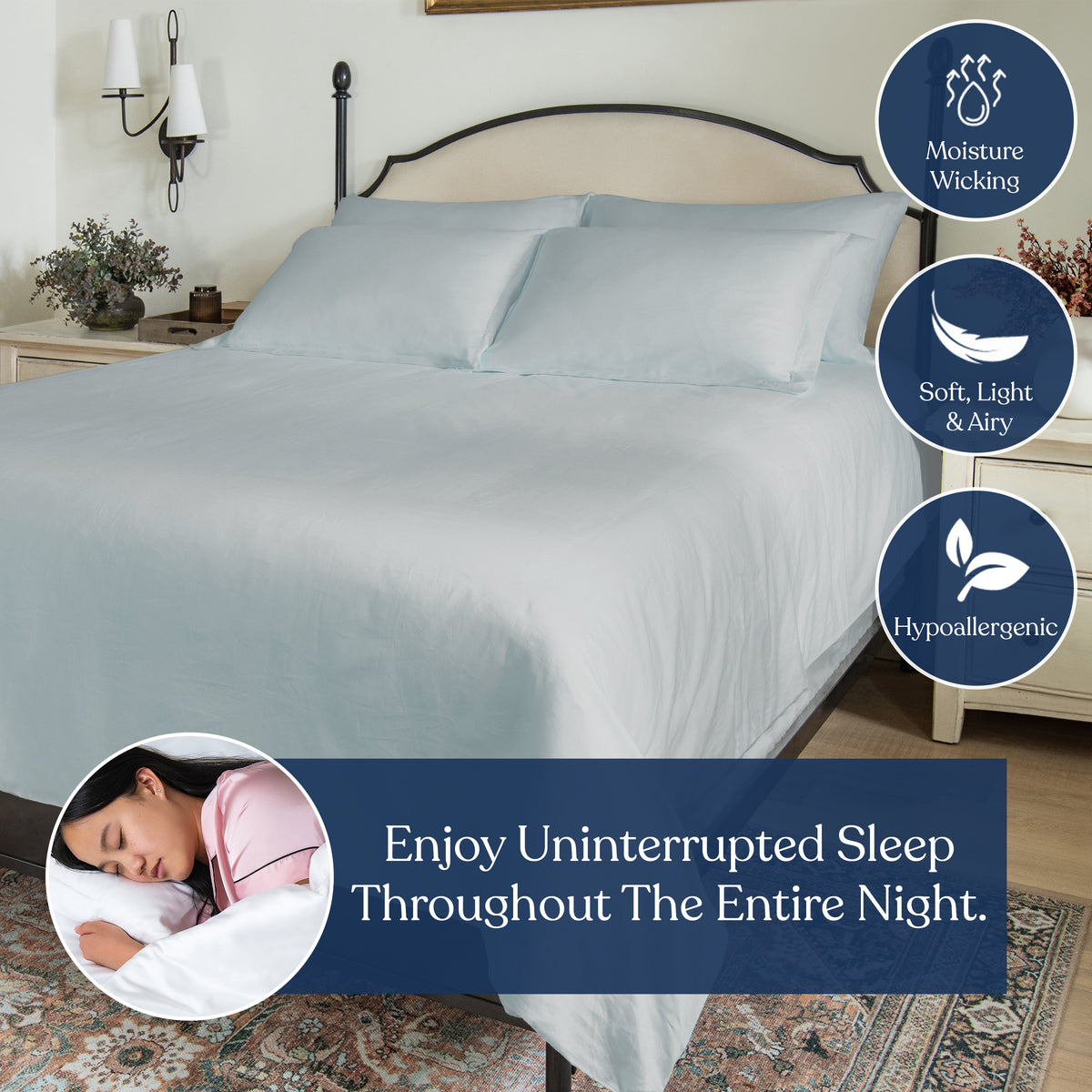 Delara 100% Organic Cotton Percale Weave Sheet sets, 400 TC GOTS Certified, Smooth & Moisture-Wicking Sheets and Pillowcase