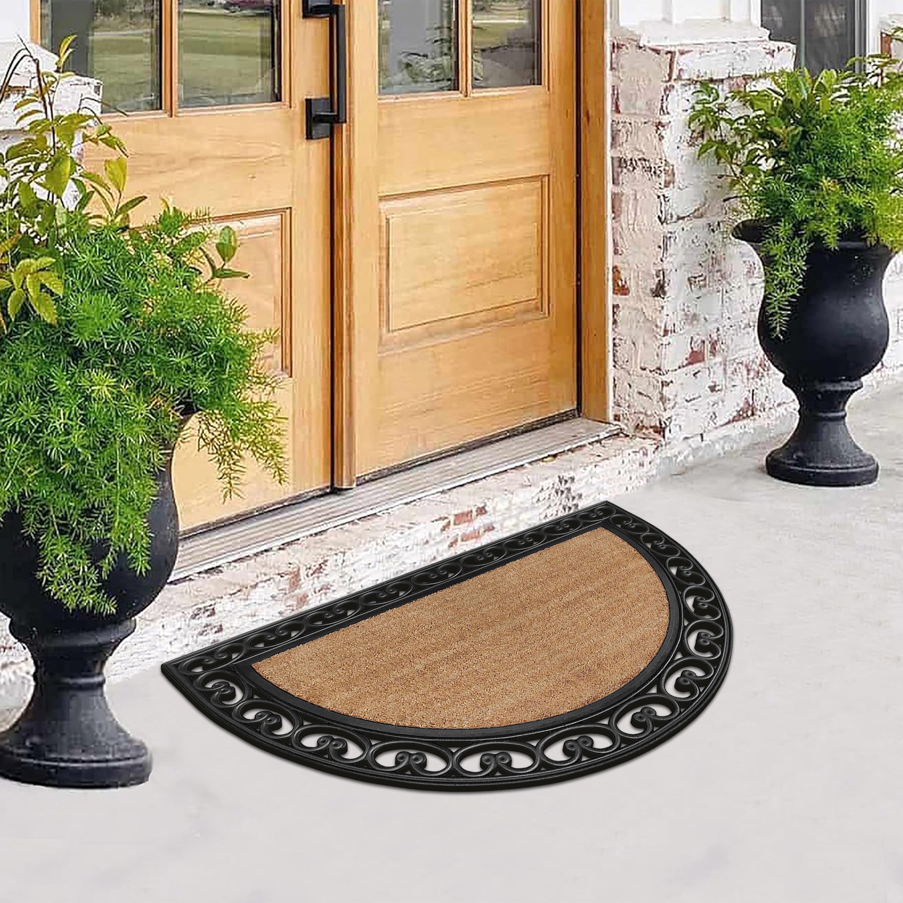 non slip rubber coir doormat half circle shape