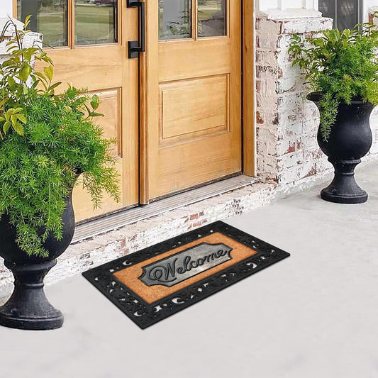 non slip rubber coir door mat welcome outdoor use
