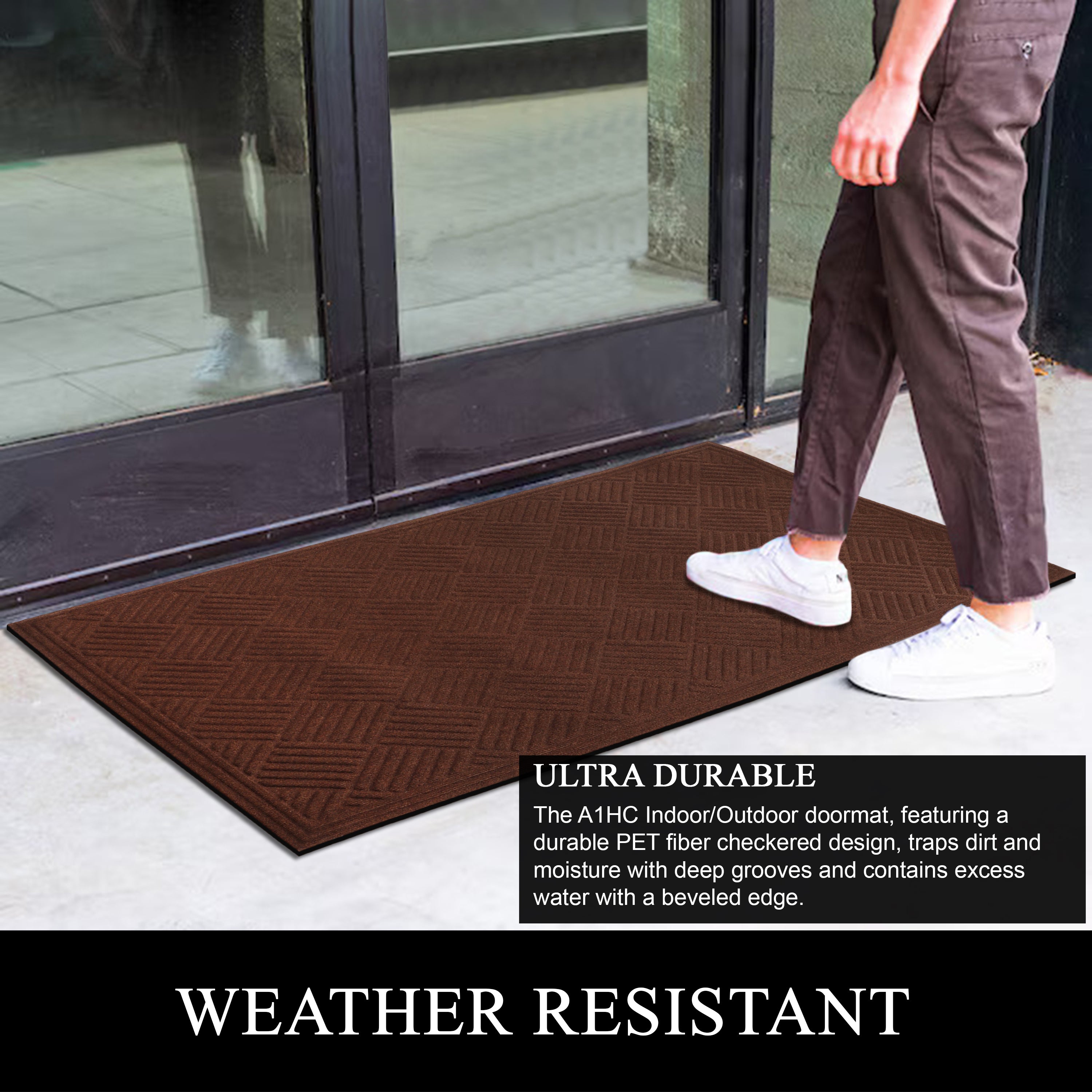 A1HC Indoor Outdoor Door Mat 36" x 60" – Waterproof Non-Slip Polypropylene Entryway Mat for Front Door & Patio