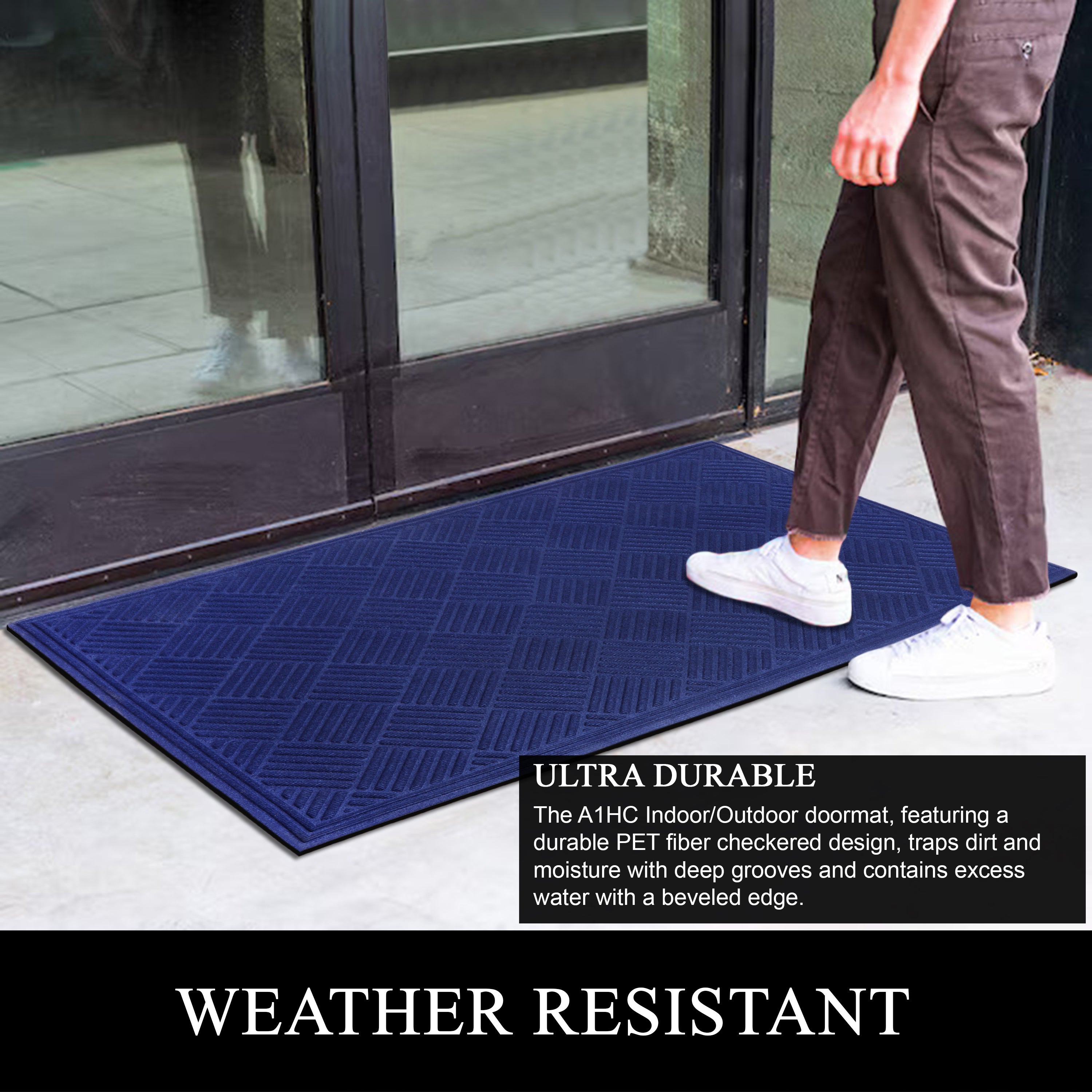 A1HC Indoor Outdoor Door Mat 36" x 60" – Waterproof Non-Slip Polypropylene Entryway Mat for Front Door & Patio