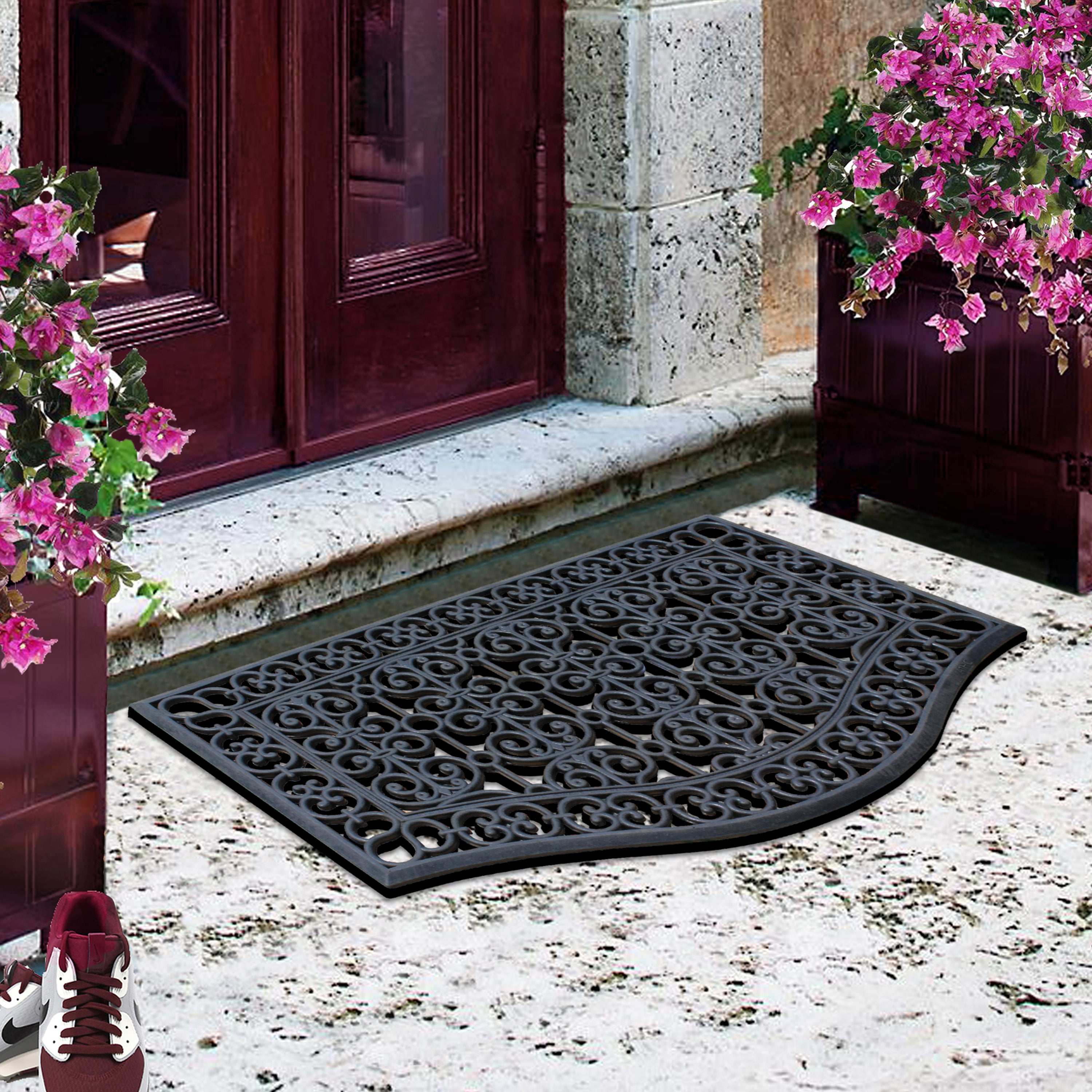 outdoor rubber entry mat dirt trapping scroll design