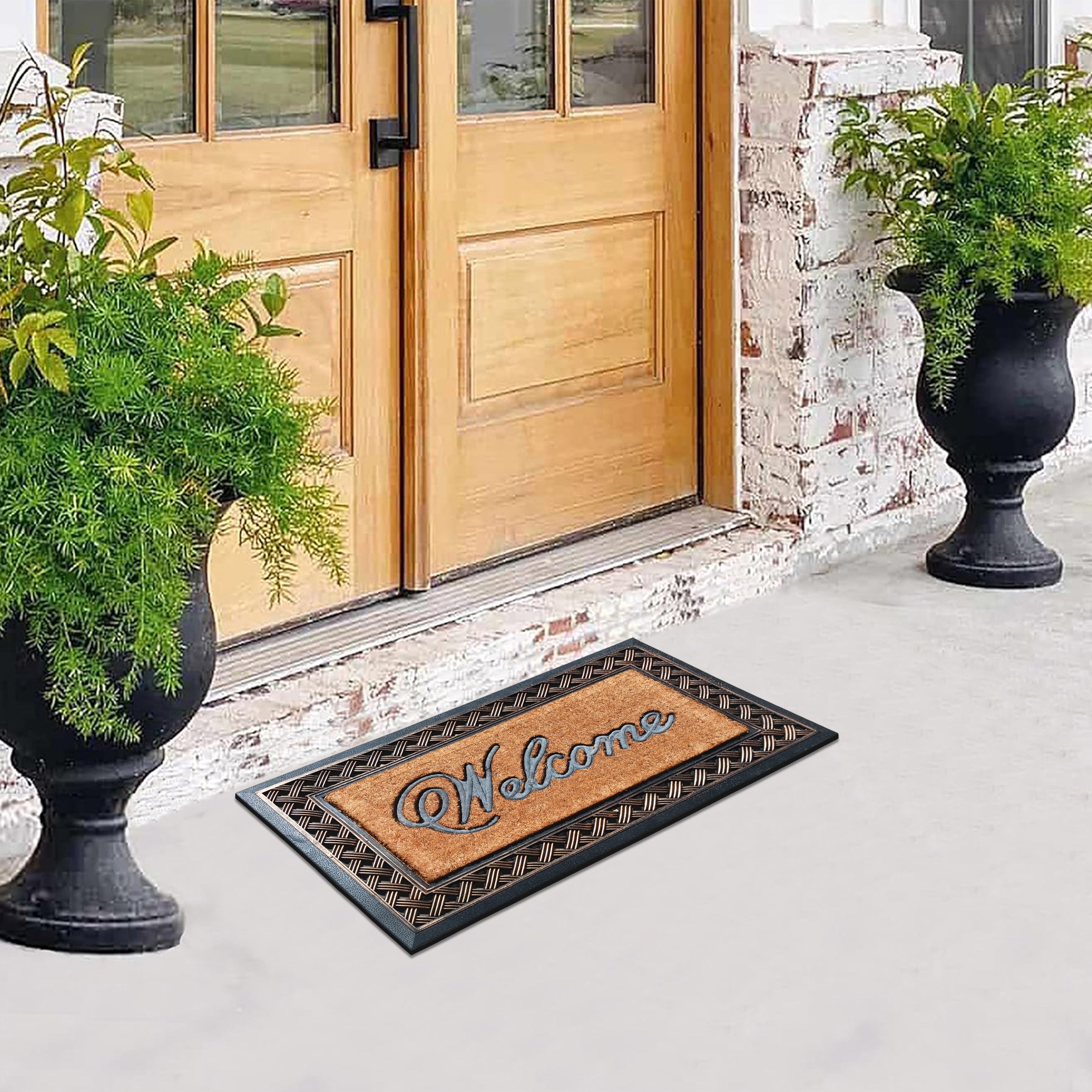 non slip rubber coir door mat welcome outdoor
