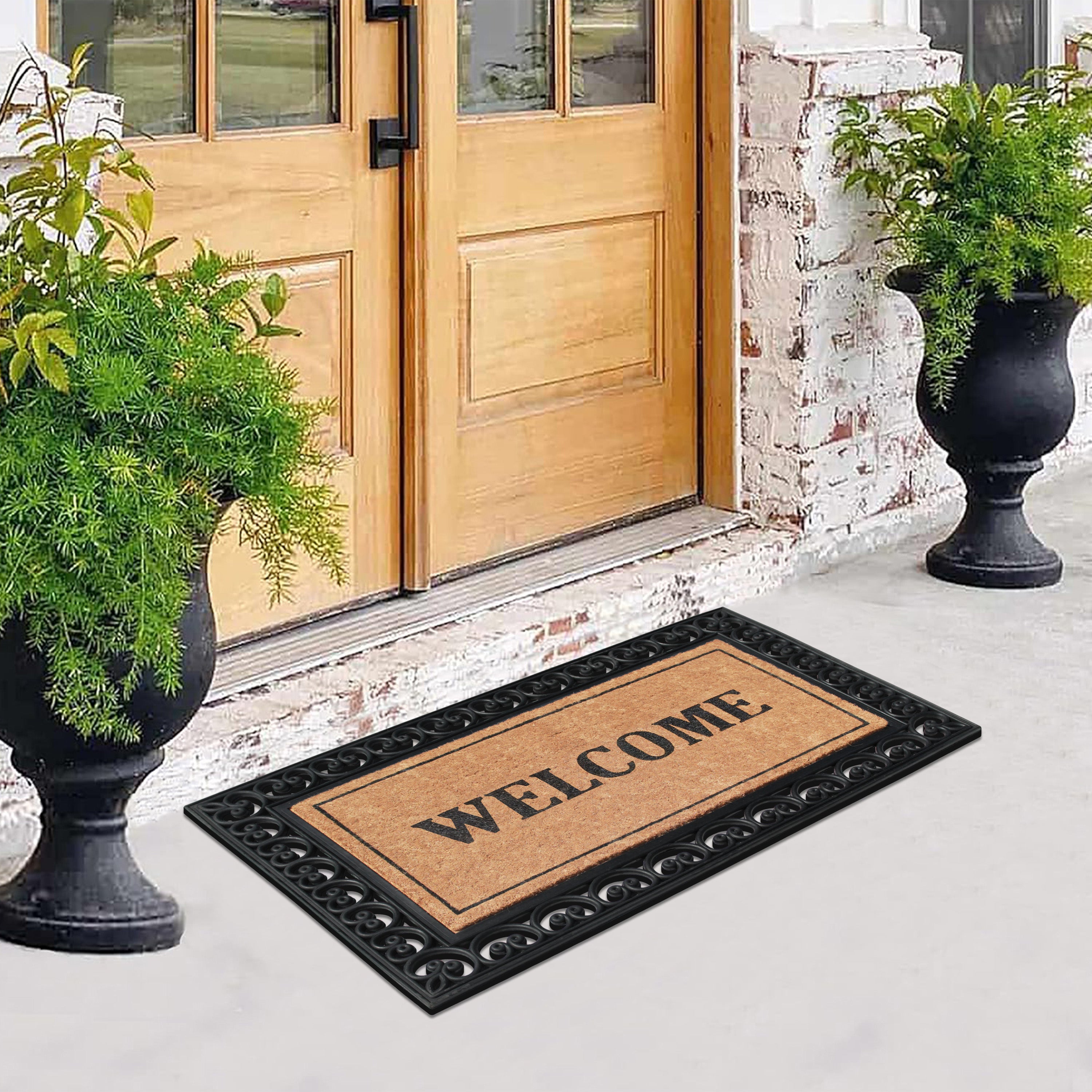 non slip coir door mat welcome design