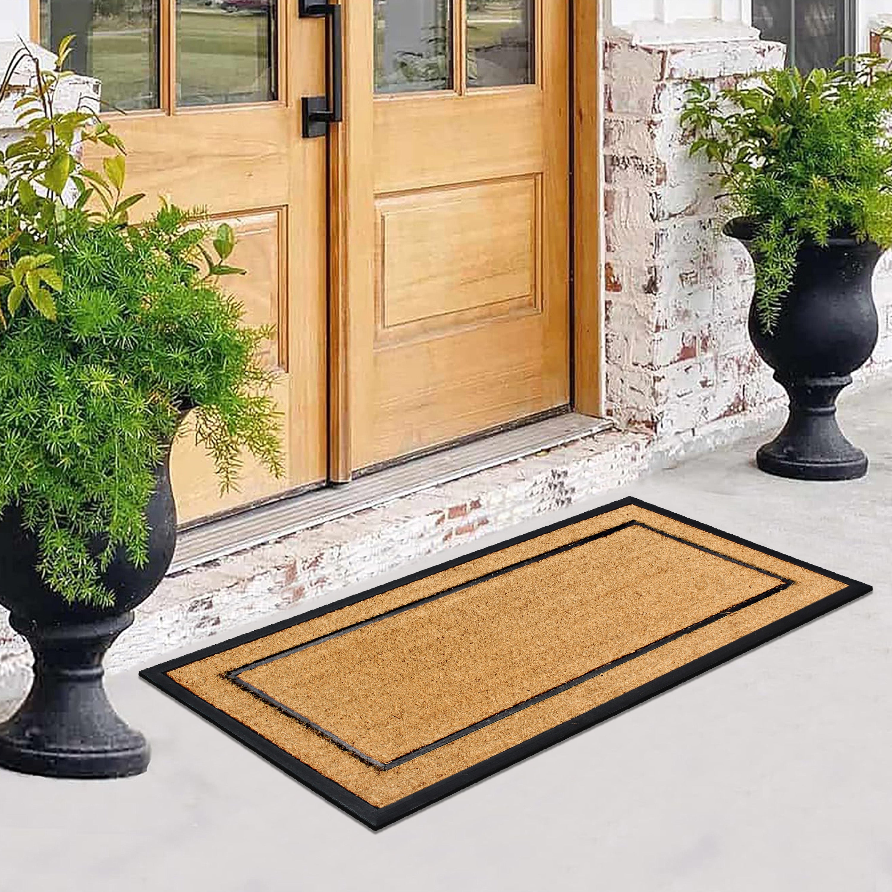patio door mat with simple border pattern