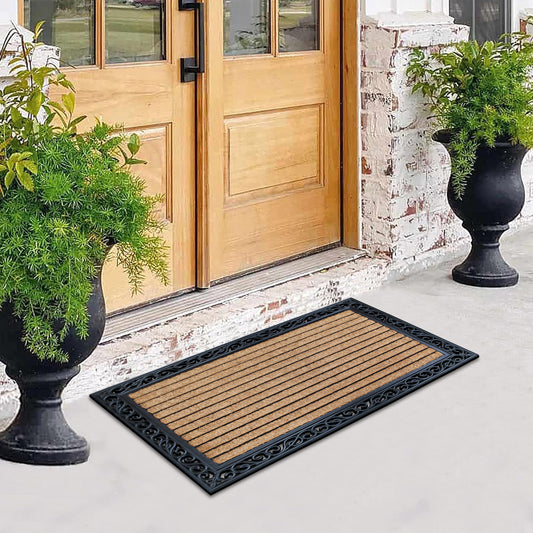 natural coir entry mat with decorative rubber frame
