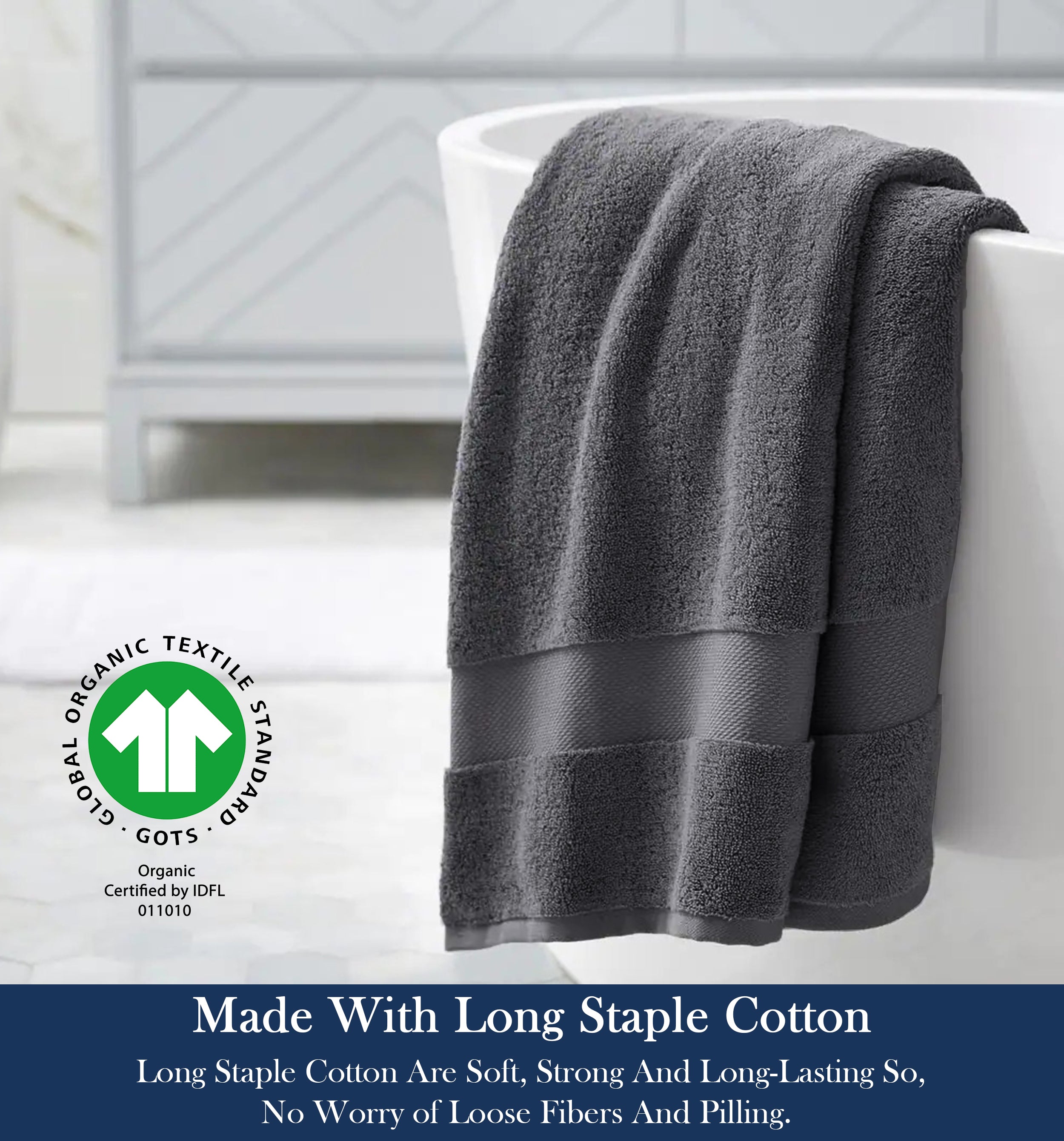 Delara GOTS Certified Organic Cotton Towel Set 6-Piece, Ultra-Plush Spa Towels - 2 Bath, 2 Hand, 2 Washcloths