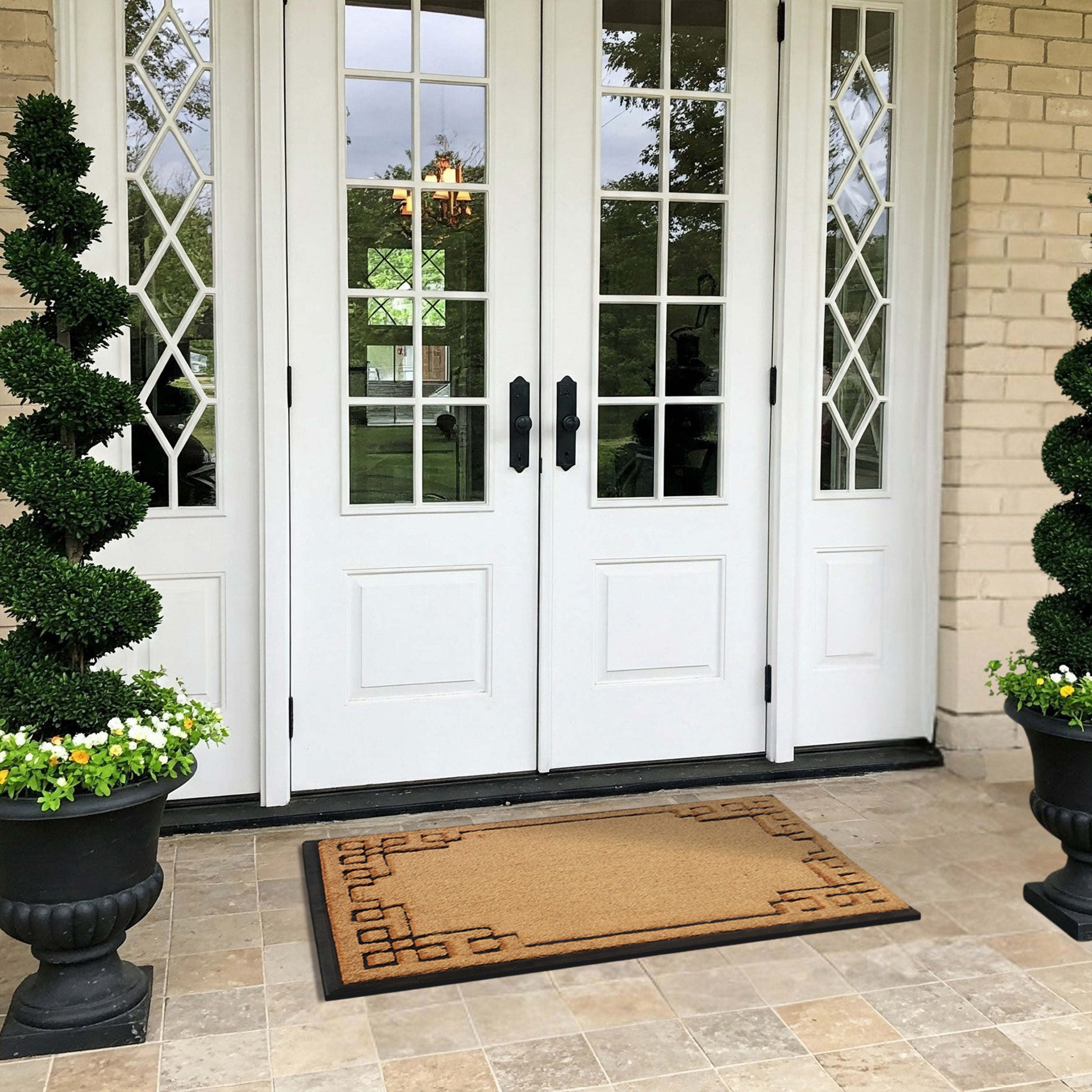 rectangular coir doormat geometric border design