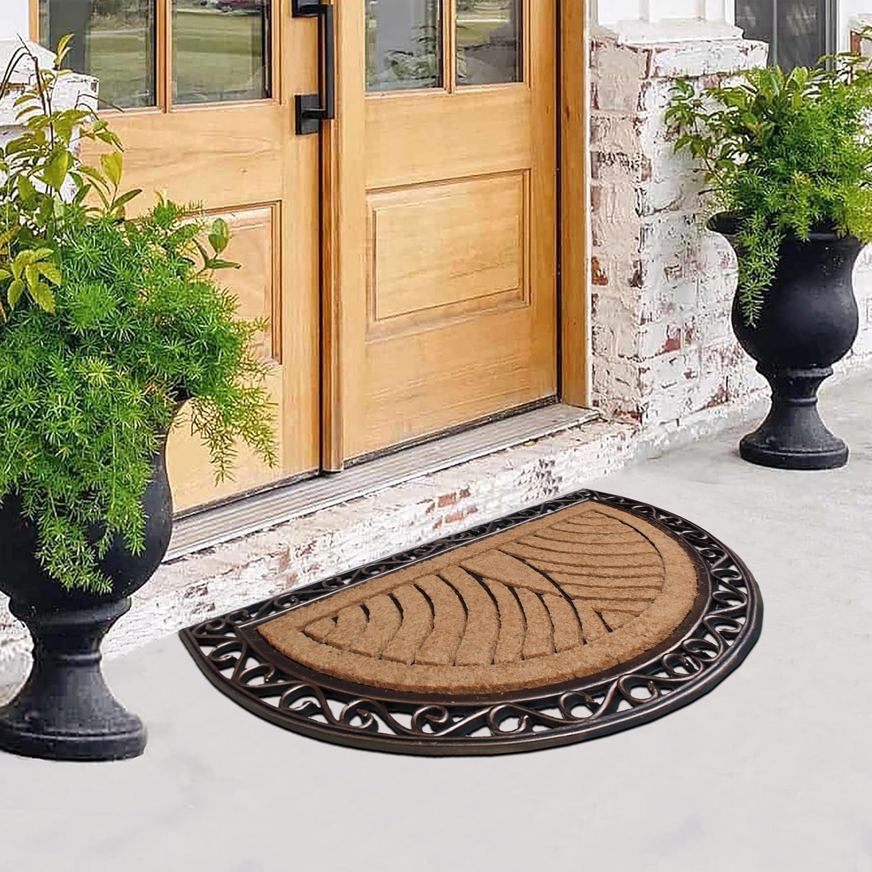 non slip rubber coir doormat half moon shape
