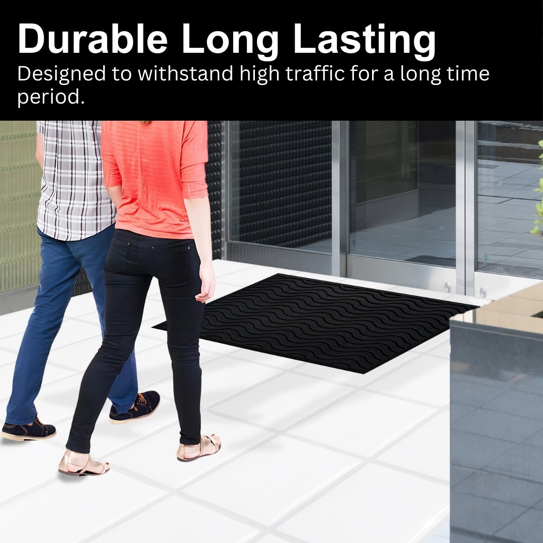 A1HC Commercial Rubber Floor Mat – Heavy Duty Non-Slip Wave Pattern Drainage Rubber Entry Mat Indoor Outdoor