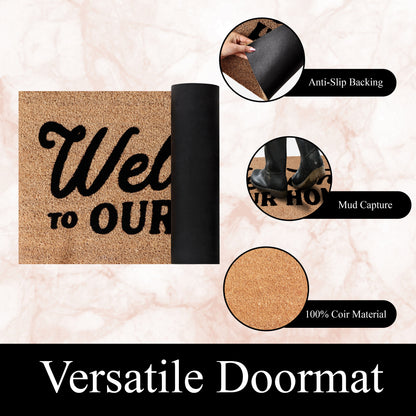 A1HC Natural Coir Flocked Door mat with Heavy Duty Non-Slip PVC Backing, Low-Profile Durable Doormat