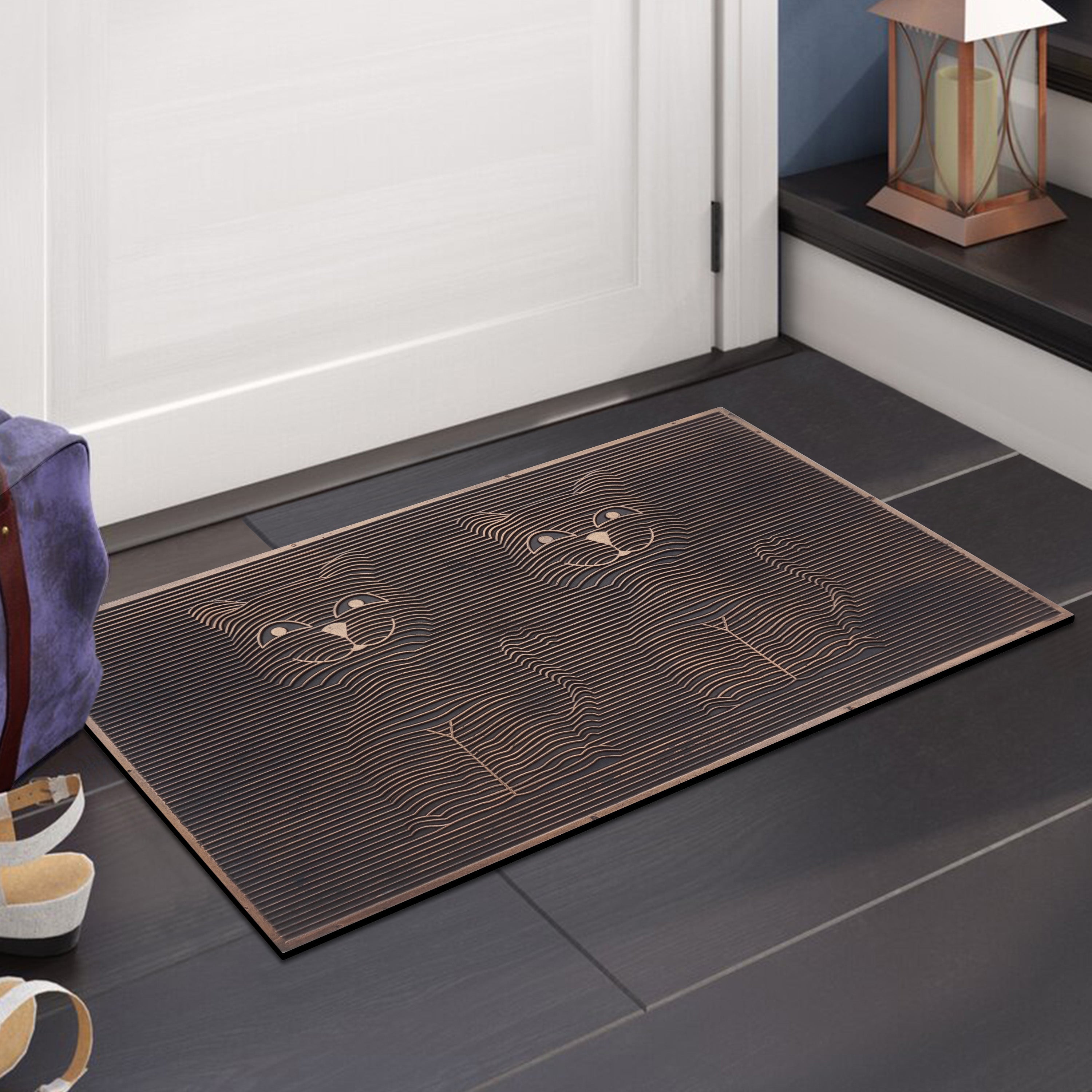 weather resistant rubber front door mat with cats