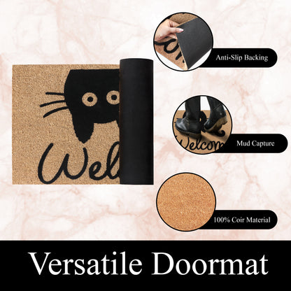 A1HC Natural Coir Flocked Door mat with Heavy Duty Non-Slip PVC Backing, Low-Profile Durable Doormat