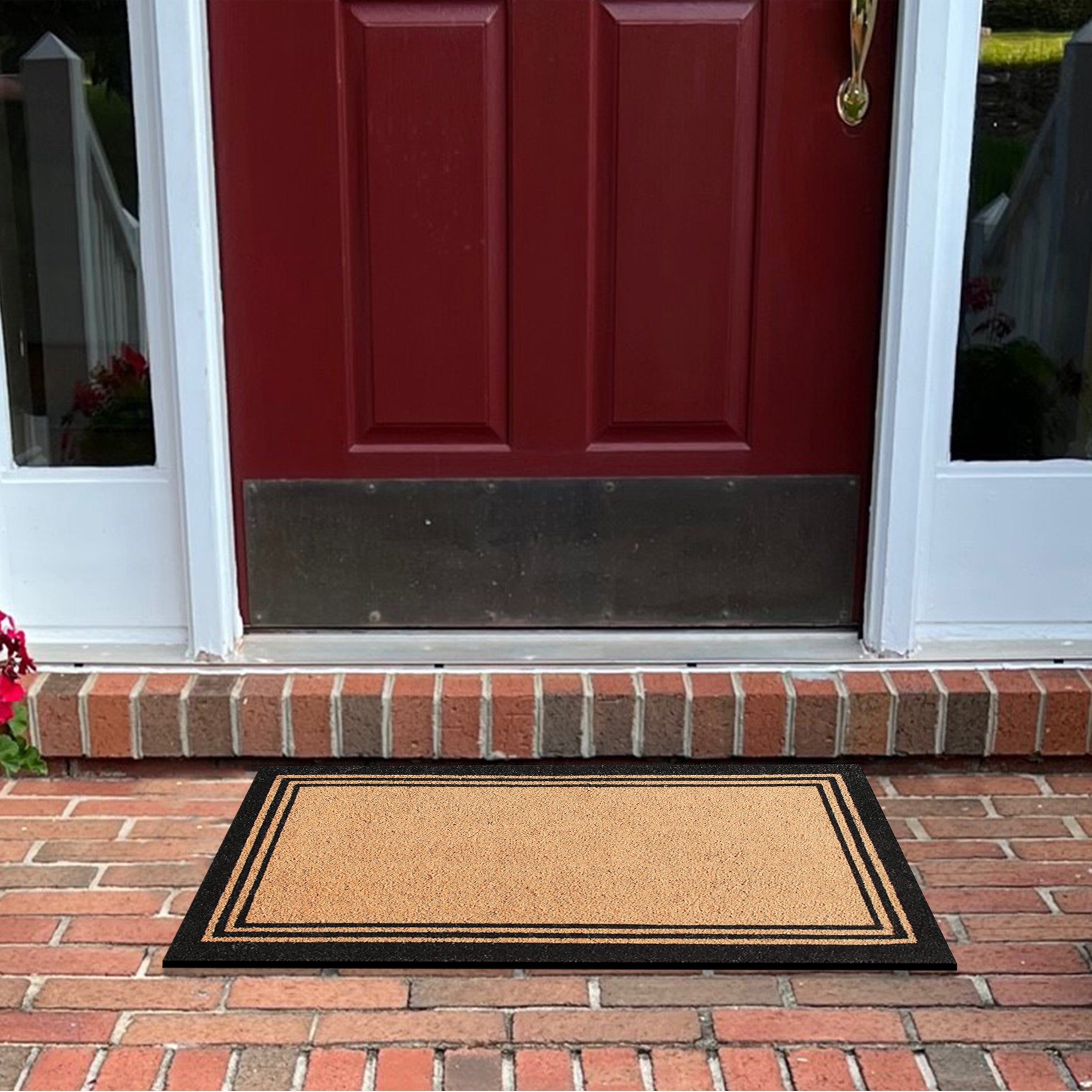 A1HC Border Design Coir Door Mat – Outdoor Coco Coir Front Door Mat with Non-Slip PVC Backing for Entryway, Porch & Patio