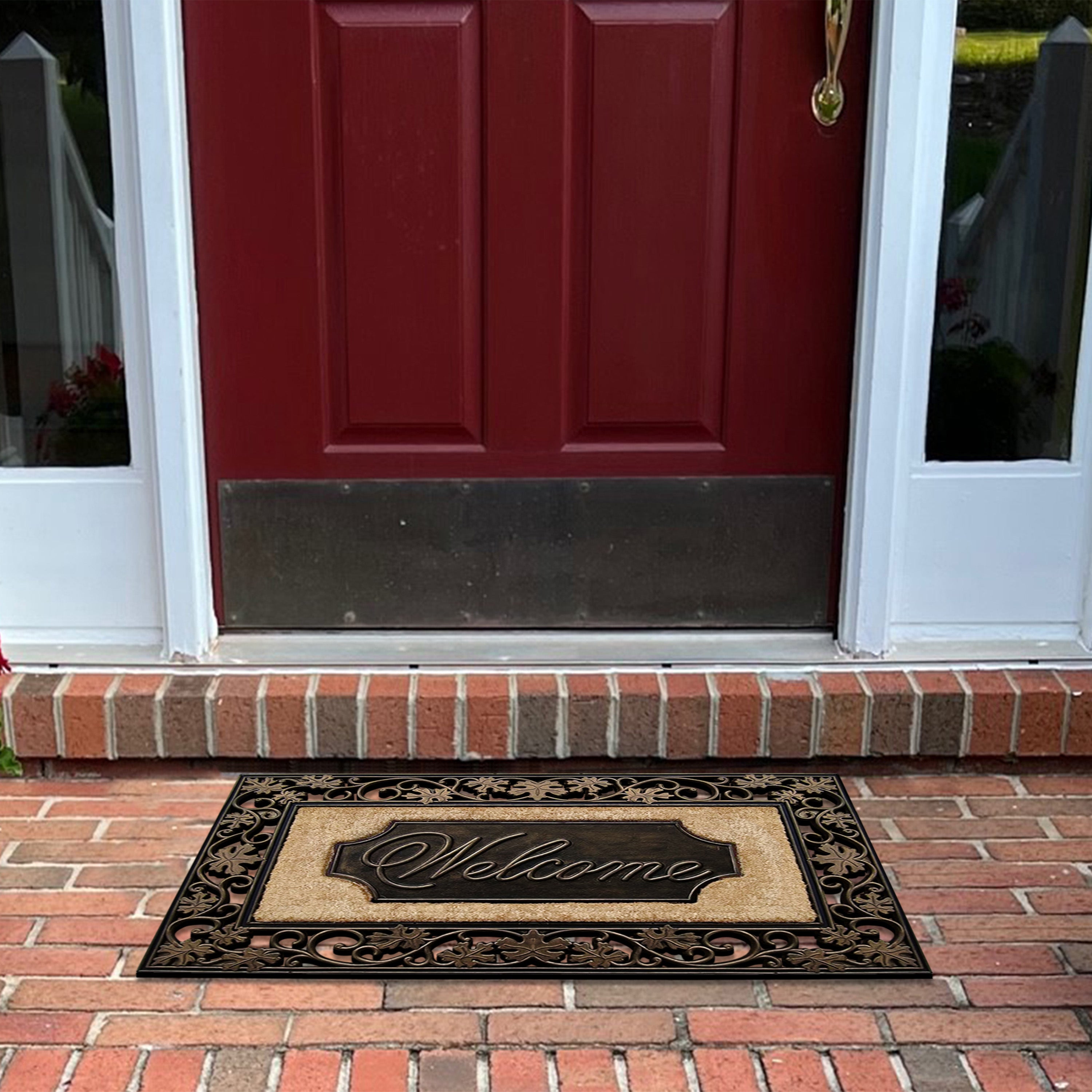 patio door mat coir and rubber ornate border design