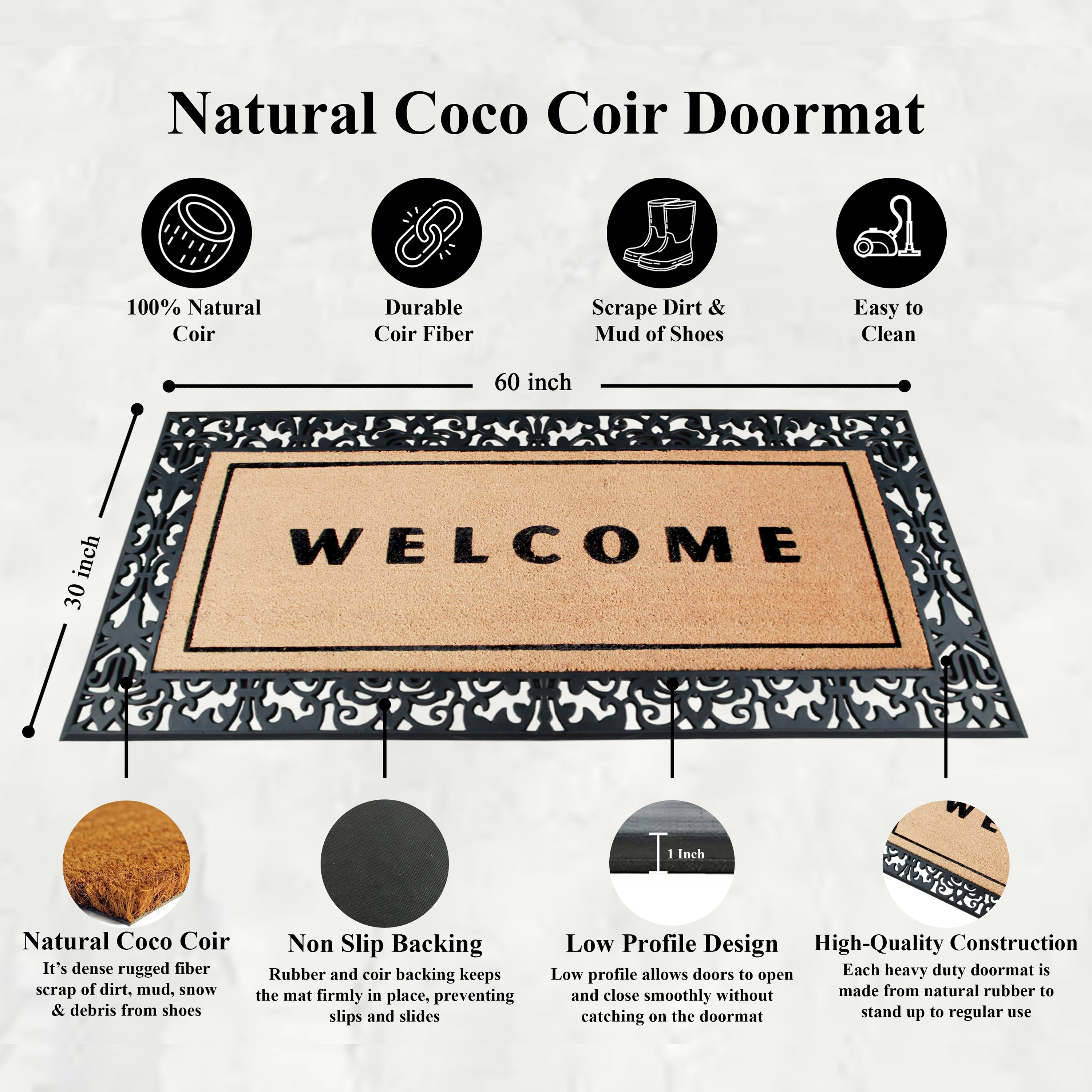 Durable outdoor door mat with welcome text design