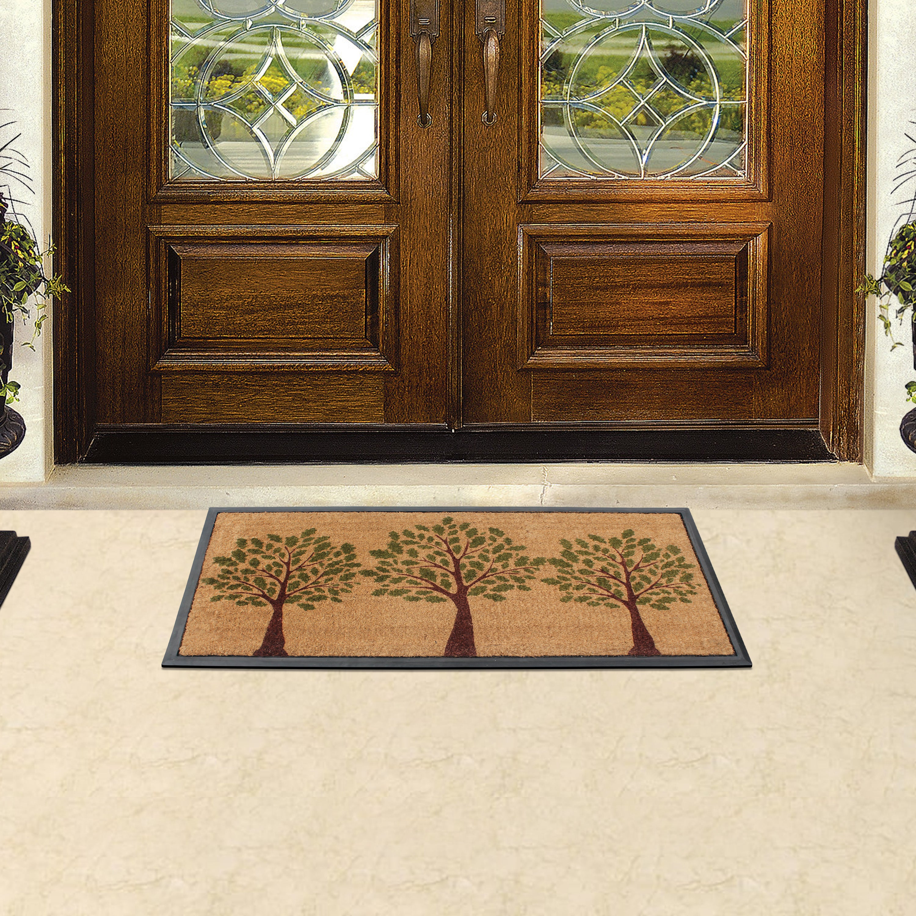 Decorative tree design coir entry mat for front door