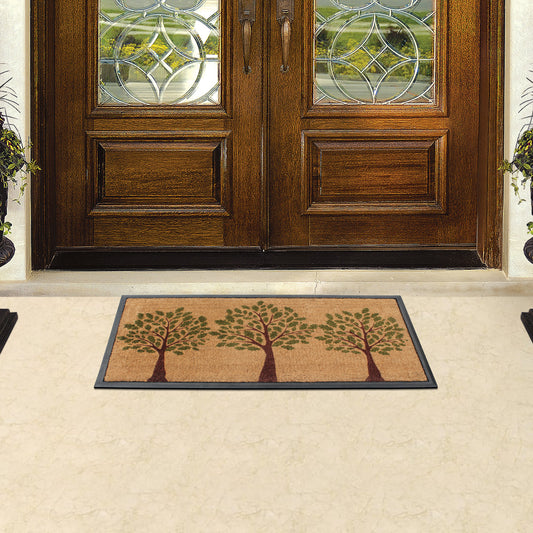 Decorative tree design coir entry mat for front door