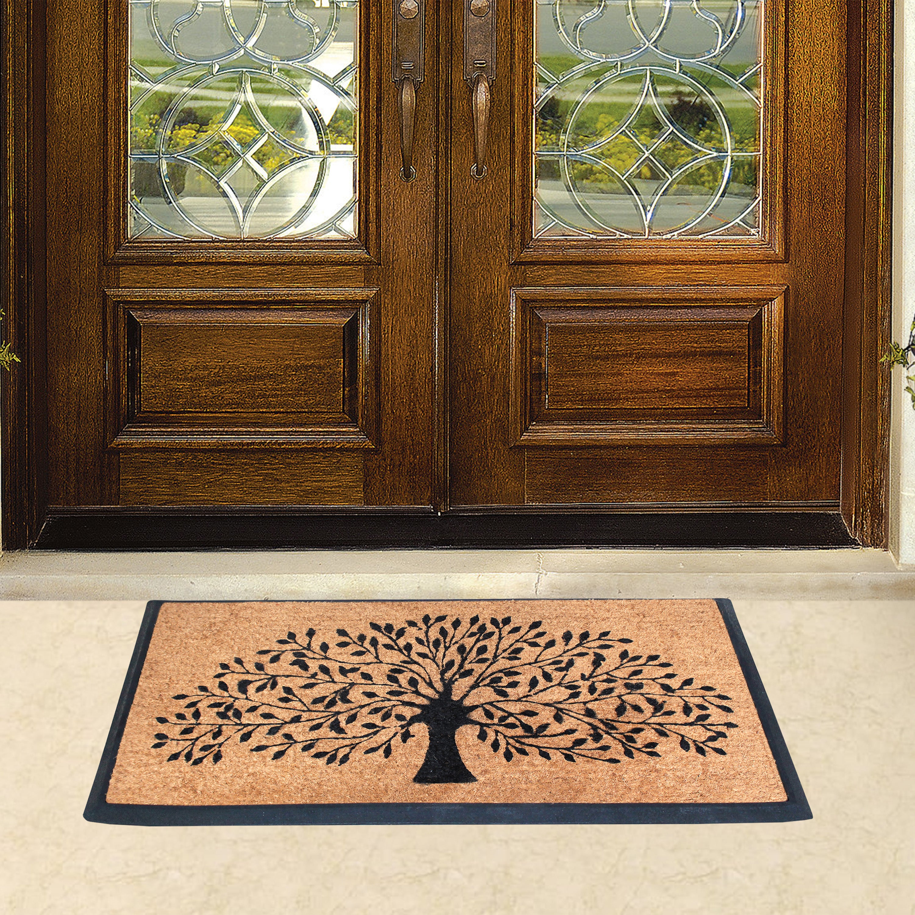 A1HC Tree Design Coir Door Mat Outdoor Front Door Entryway Mat with Non-Slip Backing